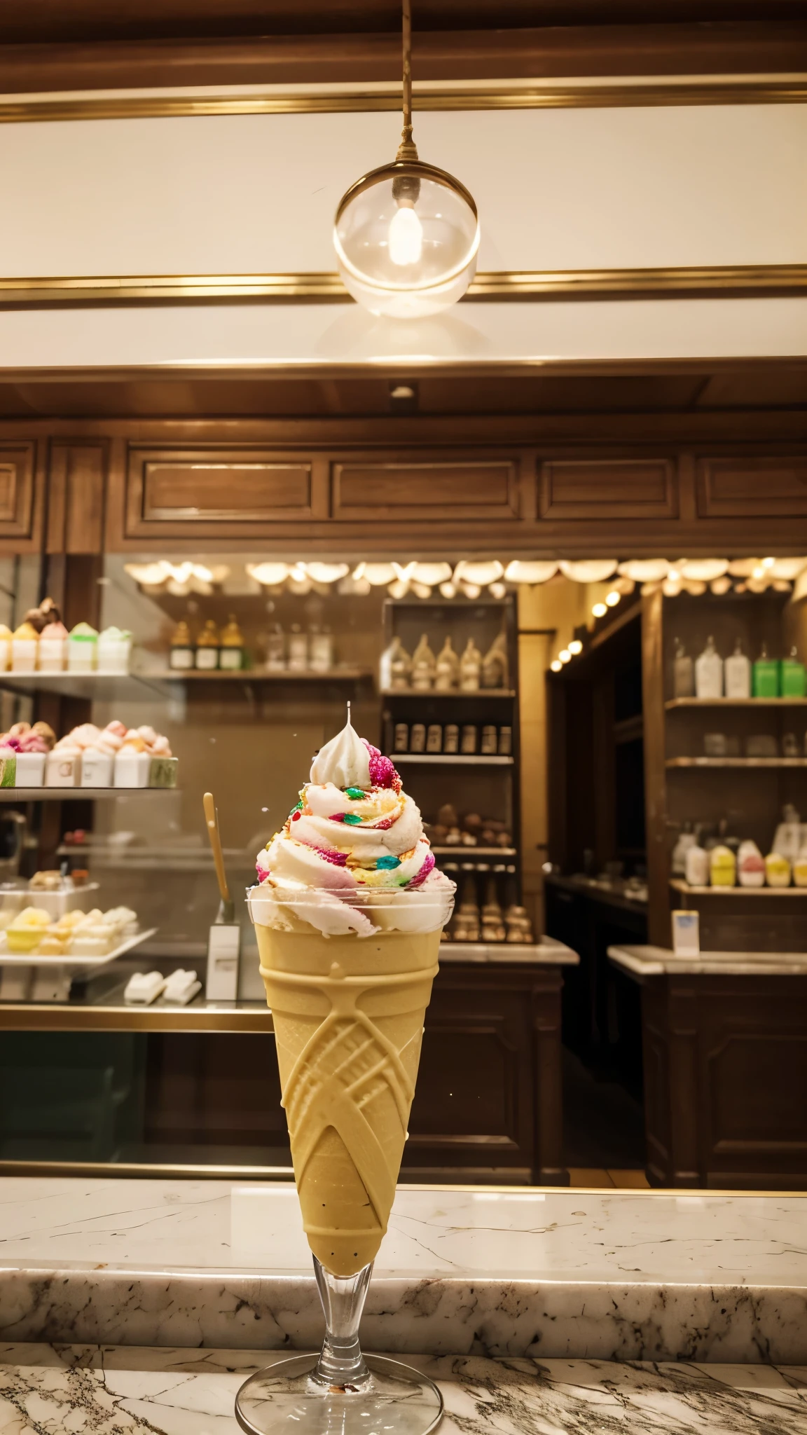 photo of gelato ice cream in italian cafe from first person view