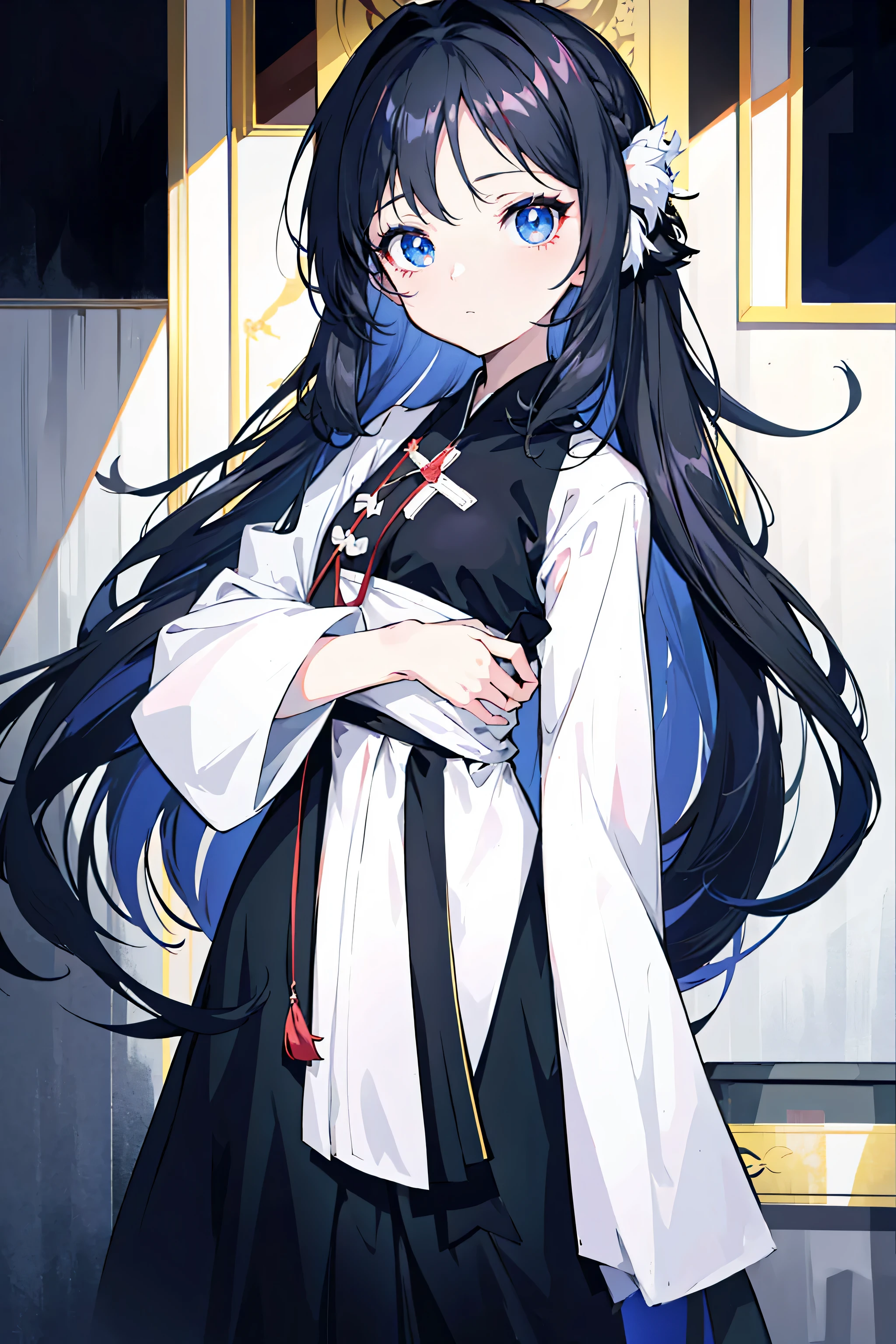 anime boy,Long black hair and white shirt pose for photos, Anime cute art style, Cute anime waifu wearing nice clothes, anime girl wearing black dress, ((Wearing noble robes)), Zu Aiyi, azure lane style, Ilya Kuvshinov long hair, Fateful anime style/overnight, Anime visual of a cute boy