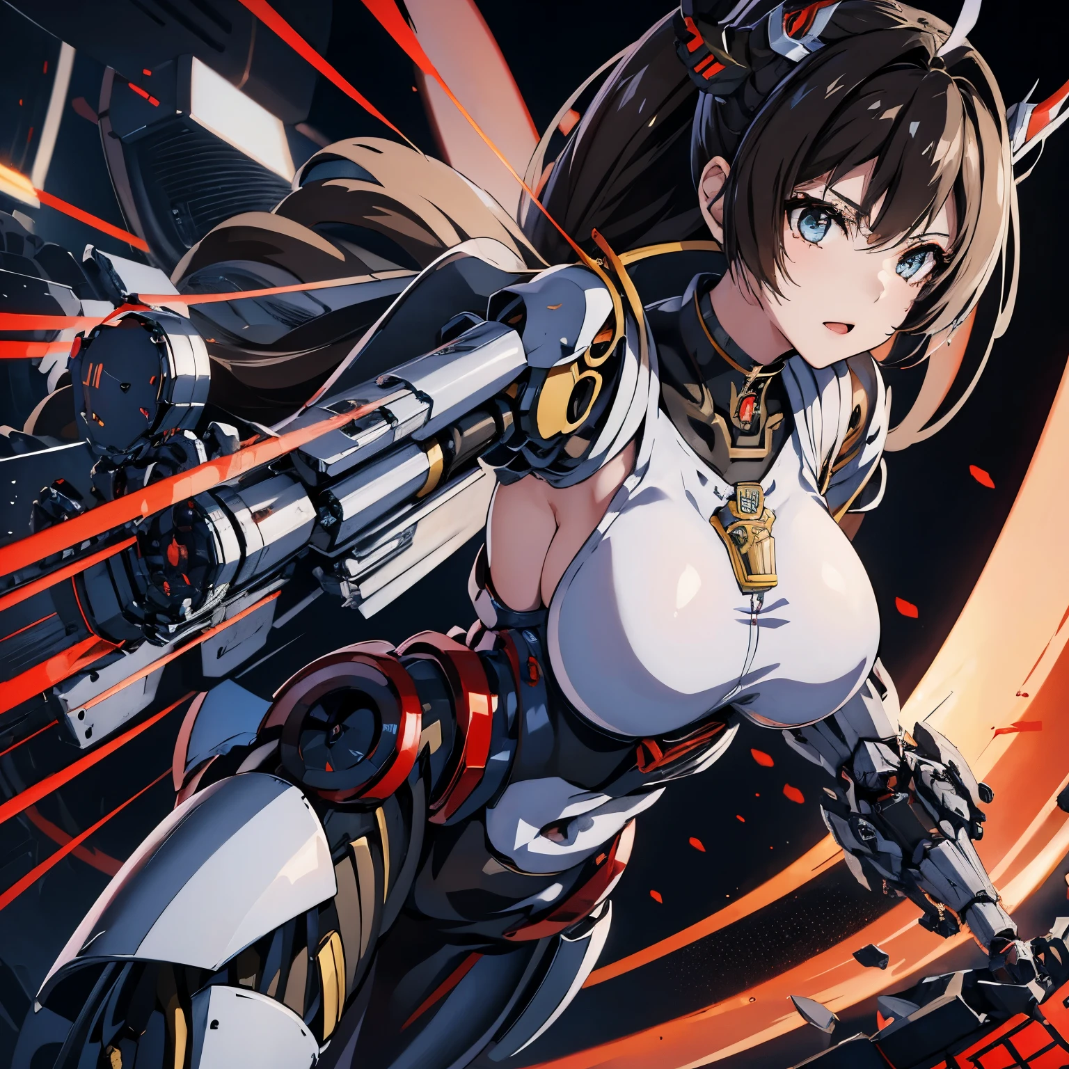 ((masterpiece)), ((最high quality)), ((High detailed illustrations)), ((Highly detailed background)), ((realistic lighting))、rough skin, Super detailed, advanced details, high quality, 最high quality, High resolution, 1080p, hard disk, beautiful,(war machine),beautifulサイボーグの女性,Mecha cyborg、((combat readiness:1.9))、(((Owns a large mechanical kunai:1.6)))、((attack posture:1.6))、((mechanical headgear:1.6))、(((An android wearing specular mechanical heavy armor.)))、(attack motion:1.6)、(((fighting stance:1.6)))、short hair、((throw a punch)) 、1 person、25 years old, japanese mature, beautiful指, beautiful長い脚, beautiful体, beautiful鼻, beautifulキャラクターデザイン, perfect eyes, perfect face, jewelry, See-through, looking at the viewer, hair ornaments, choker, shy, king of fighters,
(table top, 最high qualityの, 最high quality, beautiful and aesthetic: 1.2), very detailed, more detailed,proper body proportions,table top,超high qualityの出力画像,High resolution,intricate details,とても繊細でbeautiful髪,realistic pictures,dream-like,professional lighting,realistic shadow,focus only,
(big breasts:1.2,) , floating skirt,