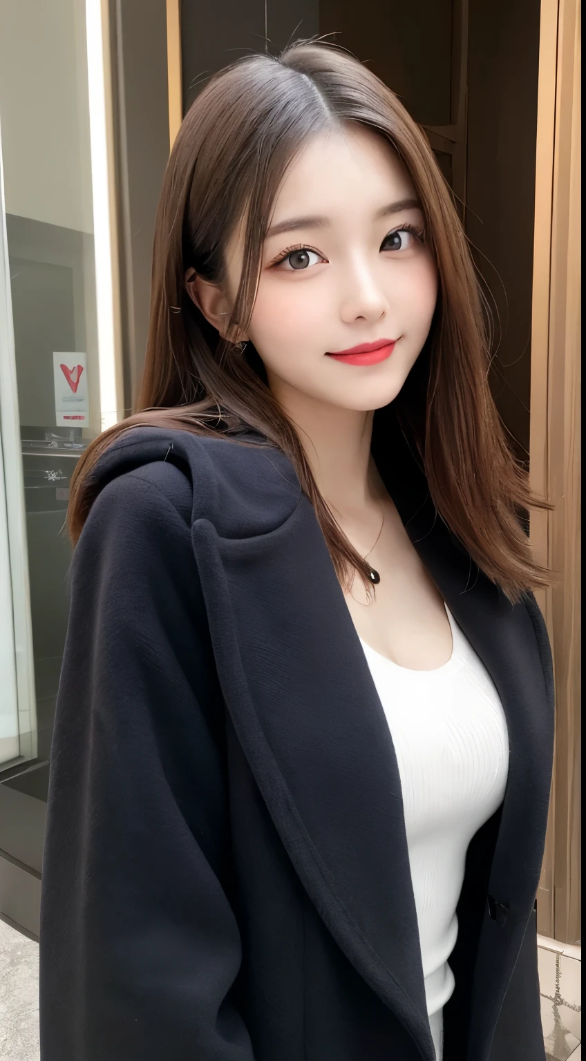table top, highest quality, shape, Super detailed, finely, High resolution, 8k wallpaper, 完璧なダイナミックな構shape, beautiful and detailed eyes, Gorgeous and stylish black fluffy latest trend Tokyo winter clothes,ランダムなcute髪,small breasts,natural color lip, bold sexy pose,smile、20 year old girl、cute、sexy shot looking at camera,Always blur the background,perfect and beautiful face,Take only the face,Beautiful and dense face、slim face and style,Big eyes、Do gal makeup,real photos、luxury brand mink coat