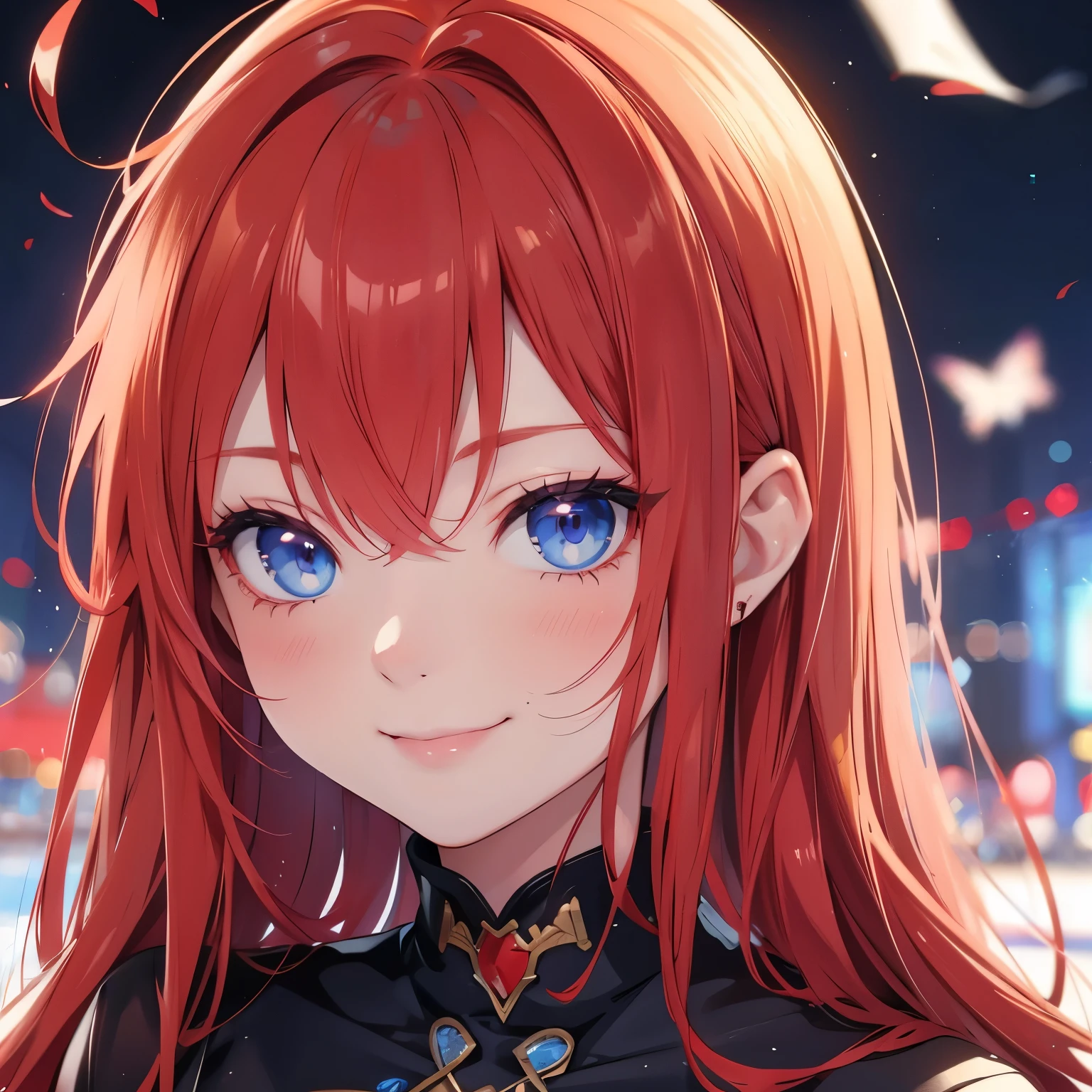 Red hair, blue eyes, face image, ahegao, erotic, smile