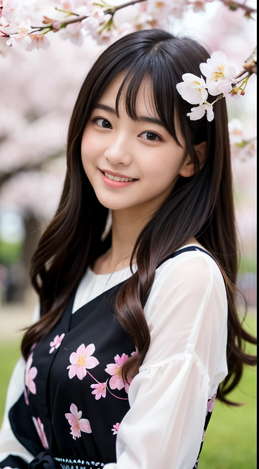 Best-quality, Masterpiece, Ultra-High-Resolution, (Photorealistic:1.4), Raw-Photo, 1girl, 16-years-old, the most famous Japanese idol, ((overjoyed to see the first cherry blossoms)), wearing spring-clothes with cute-design, (extremely cute face like the most popular Japanese idol, (extremely beautiful big-black-eyes), extremely beautiful hair), extremely beautiful skins, extremely beautiful long-eyelashes, extremely beautiful lips, detailed cute-face, detailed big-black-eyes, detailed cherry blossoms, detailed spring-clothes, detailed cute-design