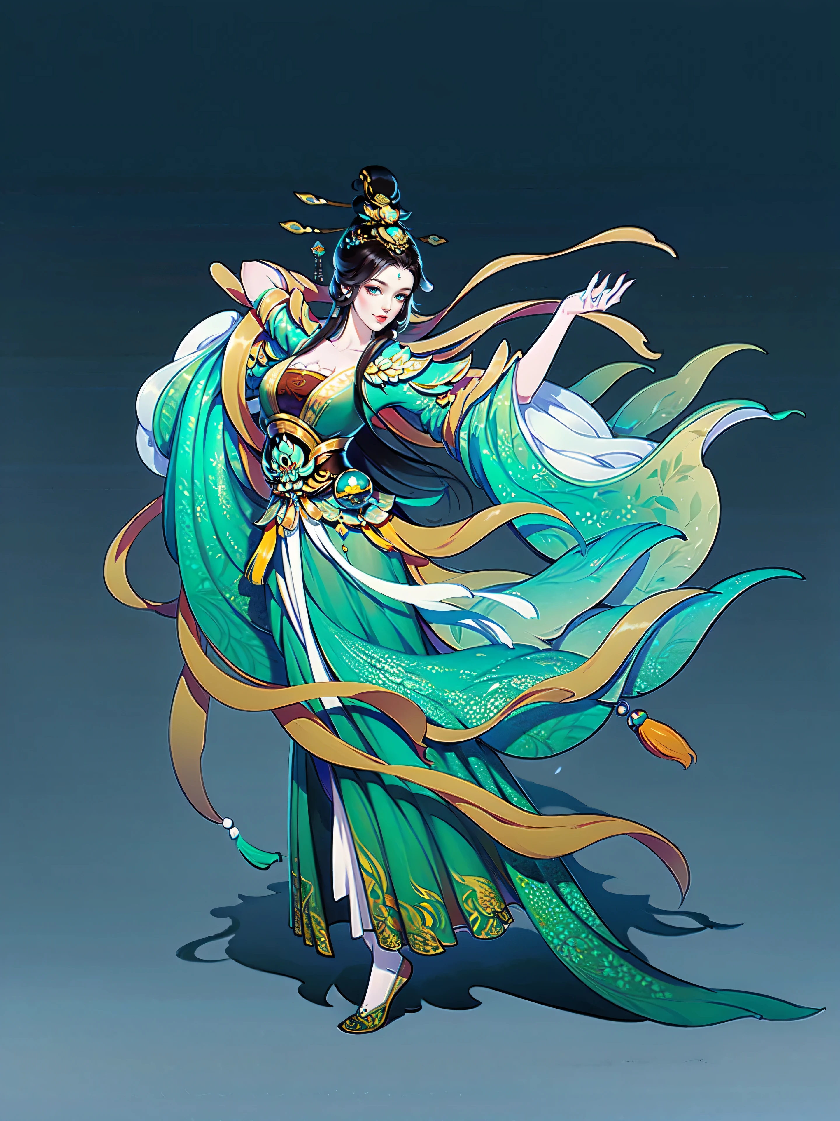 （masterpiece，super detailed，HD details，highly detailed art）1 girl，whole body，barefoot，xianxia，Gorgeous dance costumes，elegant，elegant，Highly detailed character designs from East Asia，Game character costume design，simple，ultra high resolution, sharp focus, epic work, masterpiece, (Very detailed CG unified 8k wallpaper)，pretty face，beautiful eyes，HD details
