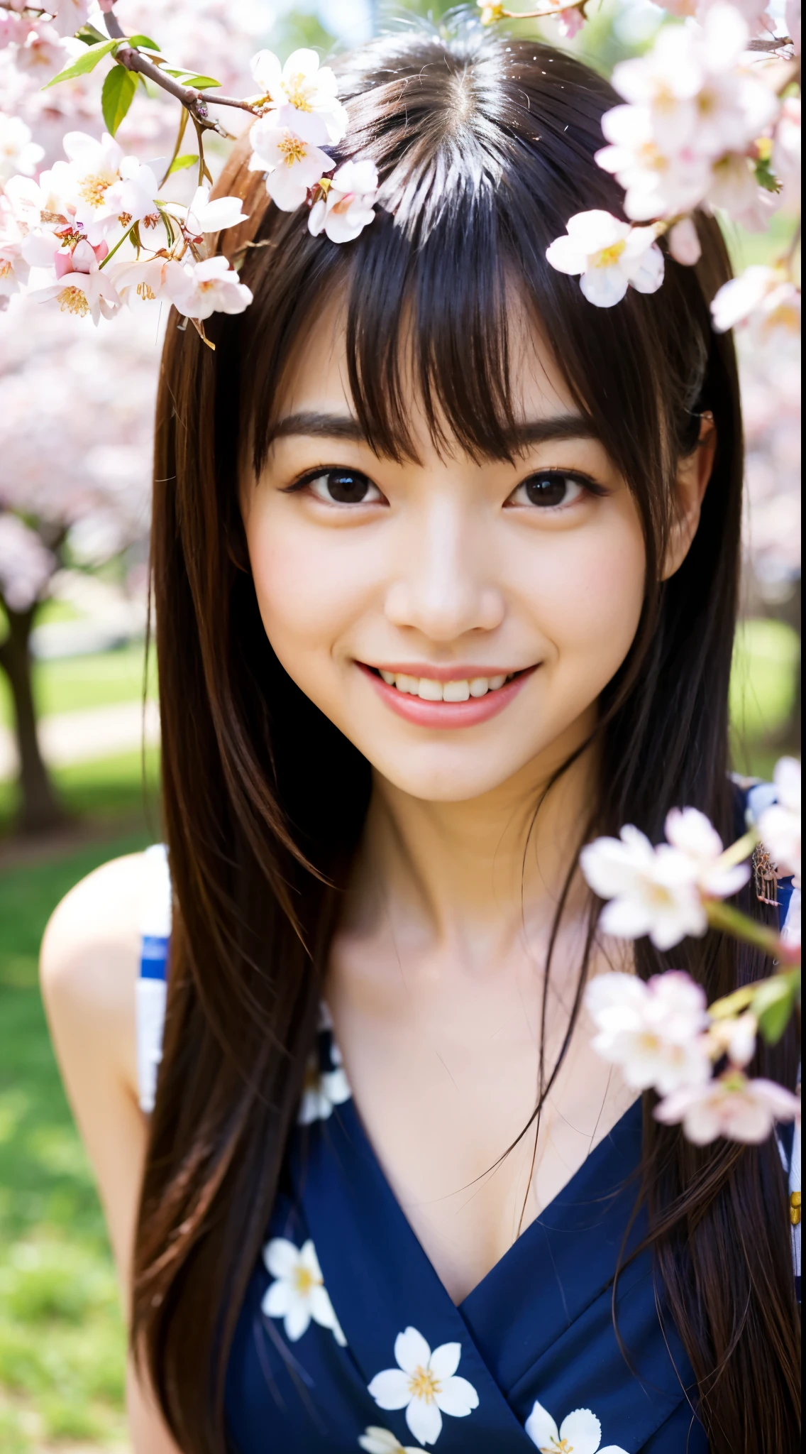 Best-quality, Masterpiece, Ultra-High-Resolution, (Photorealistic:1.4), Raw-Photo, 1girl, the most famous Japanese idol, ((overjoyed to see cherry blossoms)), wearing spring-clothes with cute-design, (extremely cute face like the most popular Japanese idol, (extremely beautiful big-black-eyes), extremely beautiful hair), extremely beautiful skins, extremely beautiful long-eyelashes, extremely beautiful lips