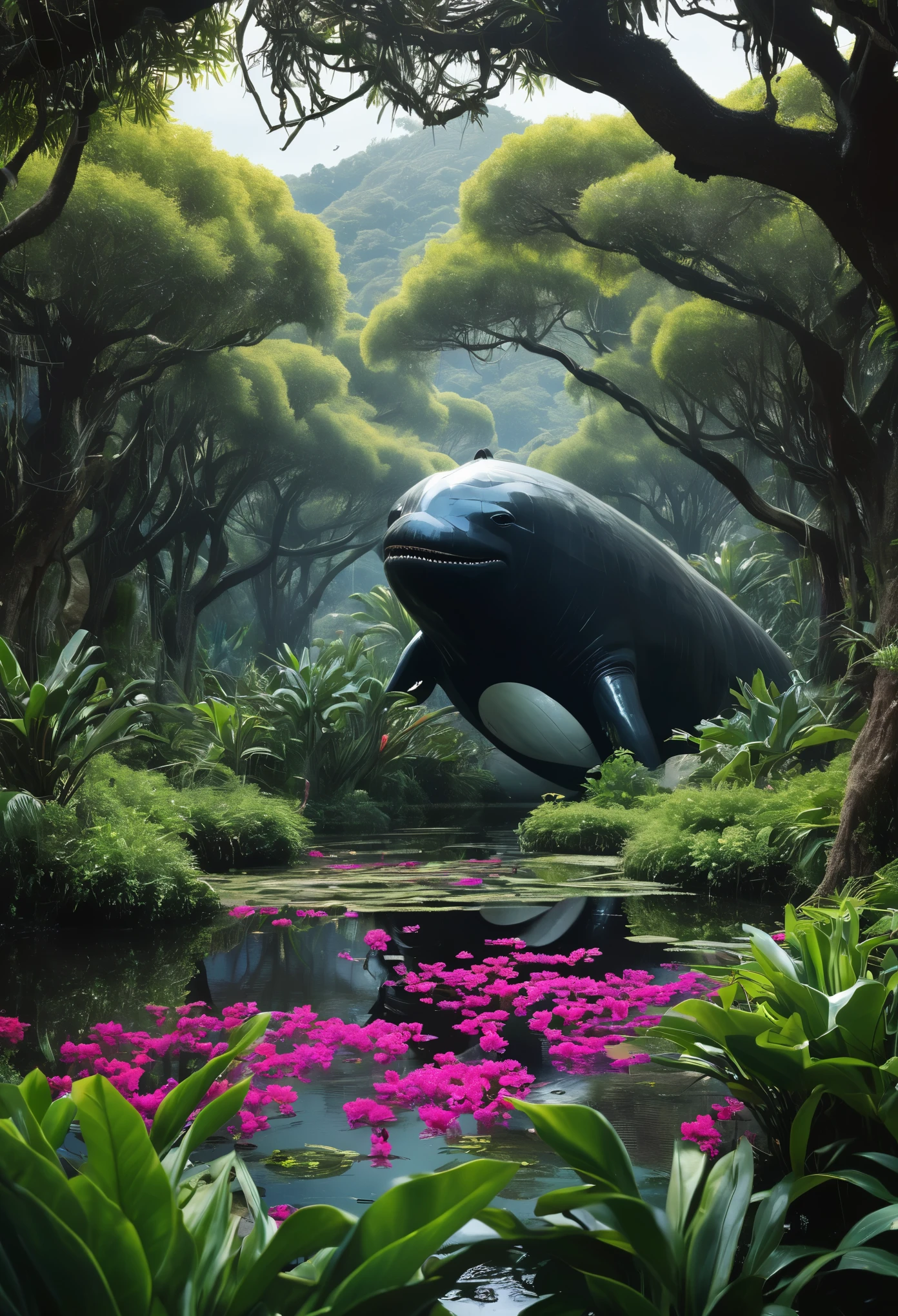 (In a quiet valley full of exotic flowers and plants..,Agua clara:0.85),Un guerrero solitario con conocimientos antiguos y armas arcanas.，Derrota a las entidades malignas,(Fondo blanco,Estilo anime en color:1.45),Fill with irregular geometric fluid oil,Planeta coloreado,Nebulosas de salpicaduras,monstruos sin cabeza(Cabeza de ciervo inmortal gigante - cuerpo de ballena - cola de zorra:1.25),An evil entity made up of tree branches and deep black swamps..,A shady cult summons a terrifying entity from the void between dimensions