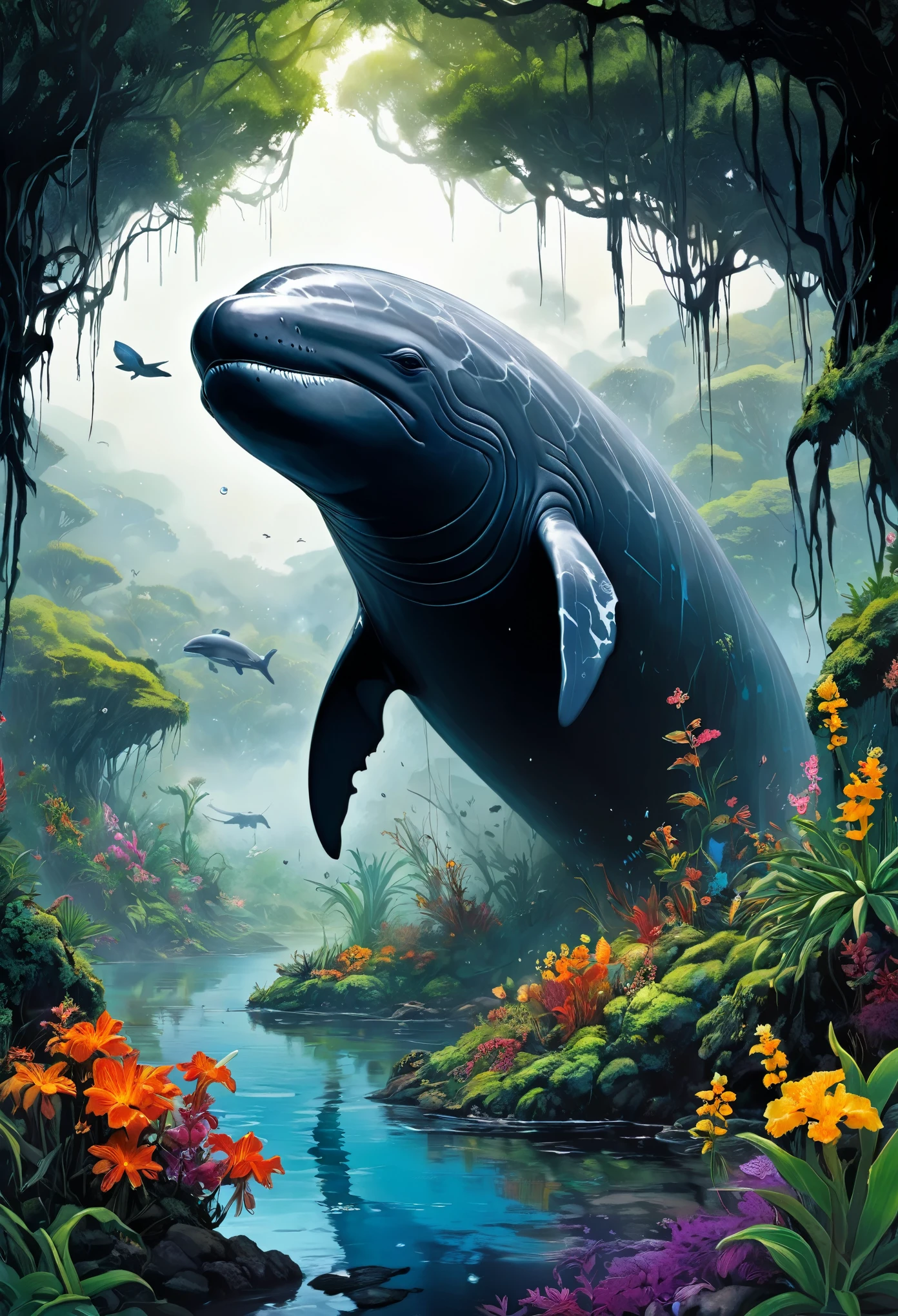 (In a quiet valley full of exotic flowers and plants..,Agua clara:0.85),Un guerrero solitario con conocimientos antiguos y armas arcanas.,Derrota a las entidades malignas,(Fondo blanco,Estilo anime en color:1.45),Fill with irregular geometric fluid oil,Planeta coloreado,Nebulosas de salpicaduras,monstruos sin cabeza(Cabeza de ciervo inmortal gigante - cuerpo de ballena - cola de zorra:1.25),An evil entity made up of tree branches and deep black swamps..,A shady cult summons a terrifying entity from the void between dimensions