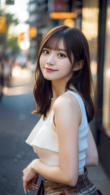 (highest quality,masterpiece:1.3,ultra high resolution),(Super detailed,caustics,8K),(realistic:1.4,RAW shooting),1 girl,(smile and look down at the camera),(front shot:1.1),(look forward),28 years old,Super cute,Japanese,glamorous,(small tits),(close),(chest focus),street,sunlight,Natural light,(Backlight),(A bright light shines from behind),(Lens flare),professional writing,(cowboy shot),(Low - Angle:1.3),(mini skirt),trendy fashion,full body shot,(No makeup)