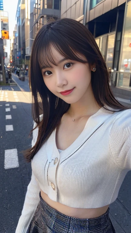 (highest quality,masterpiece:1.3,ultra high resolution),(Super detailed,caustics,8K),(realistic:1.4,RAW shooting),1 girl,(smile and look down at the camera),(front shot:1.1),(look forward),28 years old,Super cute,Japanese,glamorous,(small tits),(close),(chest focus),street,sunlight,Natural light,(Backlight),(A bright light shines from behind),(Lens flare),professional writing,(cowboy shot),(Low - Angle:1.3),(mini skirt),(winter fashion trends),full body shot,(No makeup),(selfie)