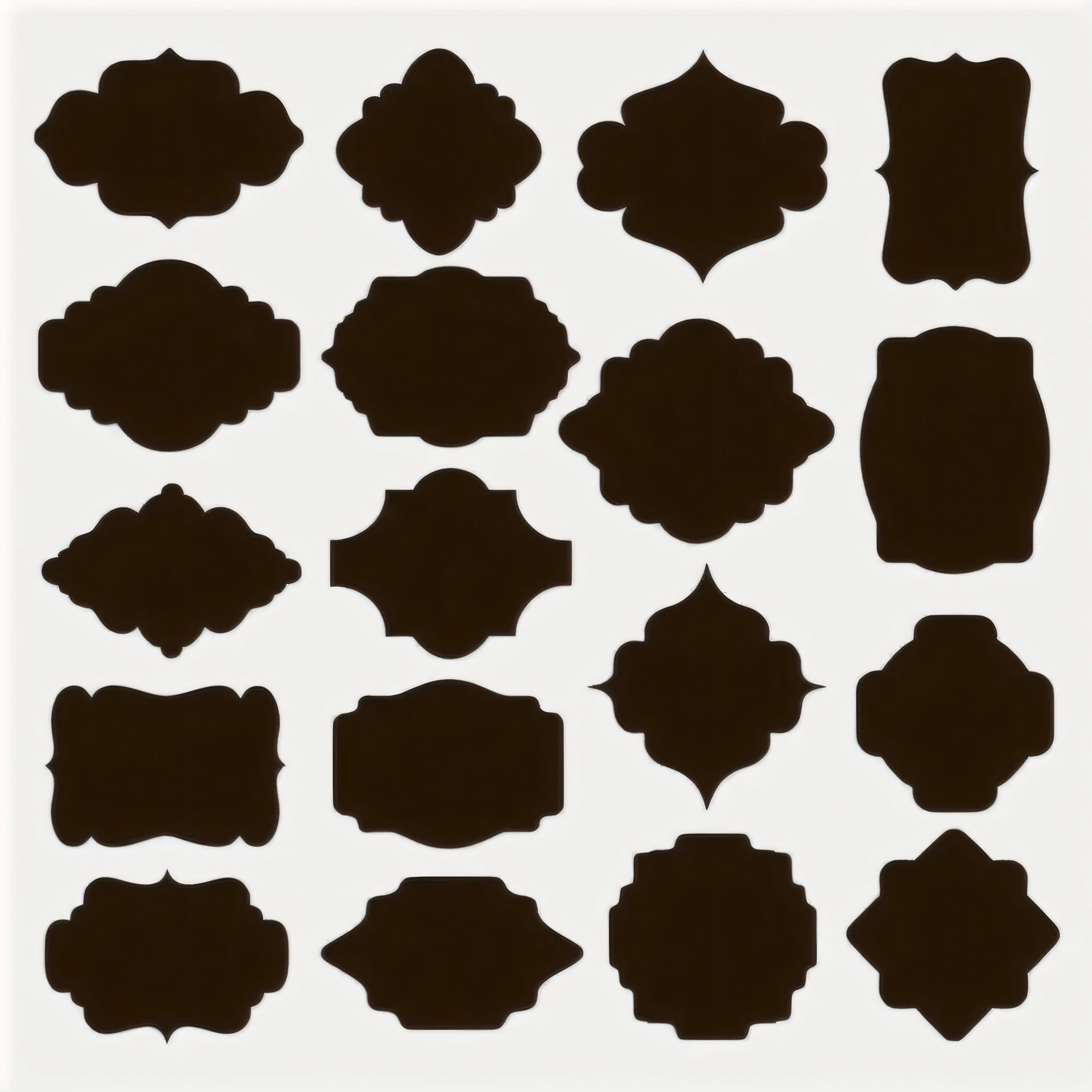 a set of different silhouettes of different shapes and sizes, rounded shapes, vintage shapes, unique silhouettes, vector shapes, decorative frame, basic shapes, dark, black silhouette, general, round shapes, different shapes and sizes, chocolate, clip art, simple shapes, simple shape, with ornamental edges, dark brown, clipart, beautiful shapes