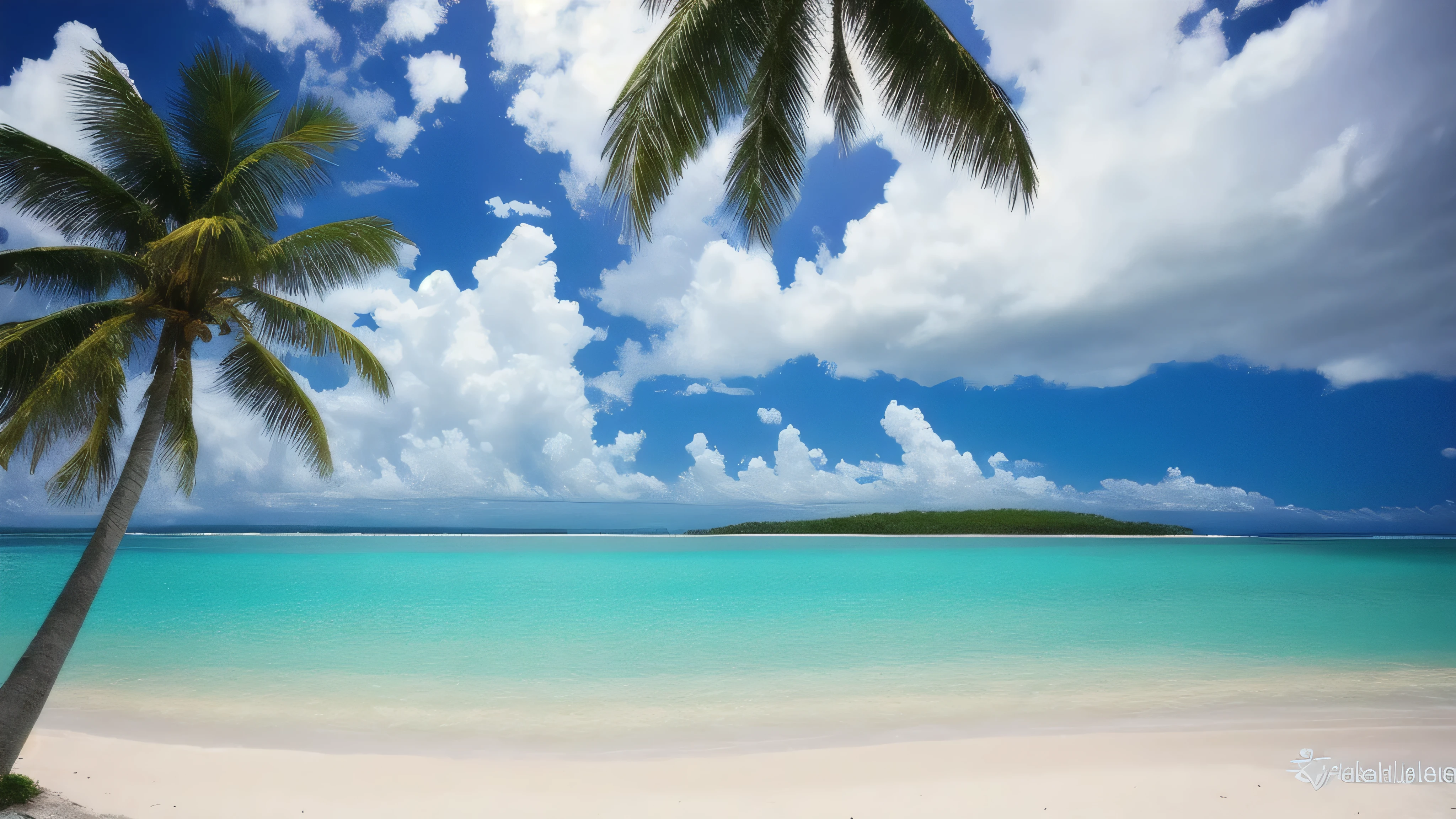 masterpiece, ultimate quality, CG Unity 8K 壁紙, super delicate, beautiful sky and clouds, blue sea、white sand beach、tropical beach、Palm tree、 no trace of people, Nice views, Already won a photo contest, Entire depth of field, HDR high dynamics, true restoration, Complex, extreme details, dramatic presentation, Perfectly expresses the style of mid-journey art.A rainbow is out