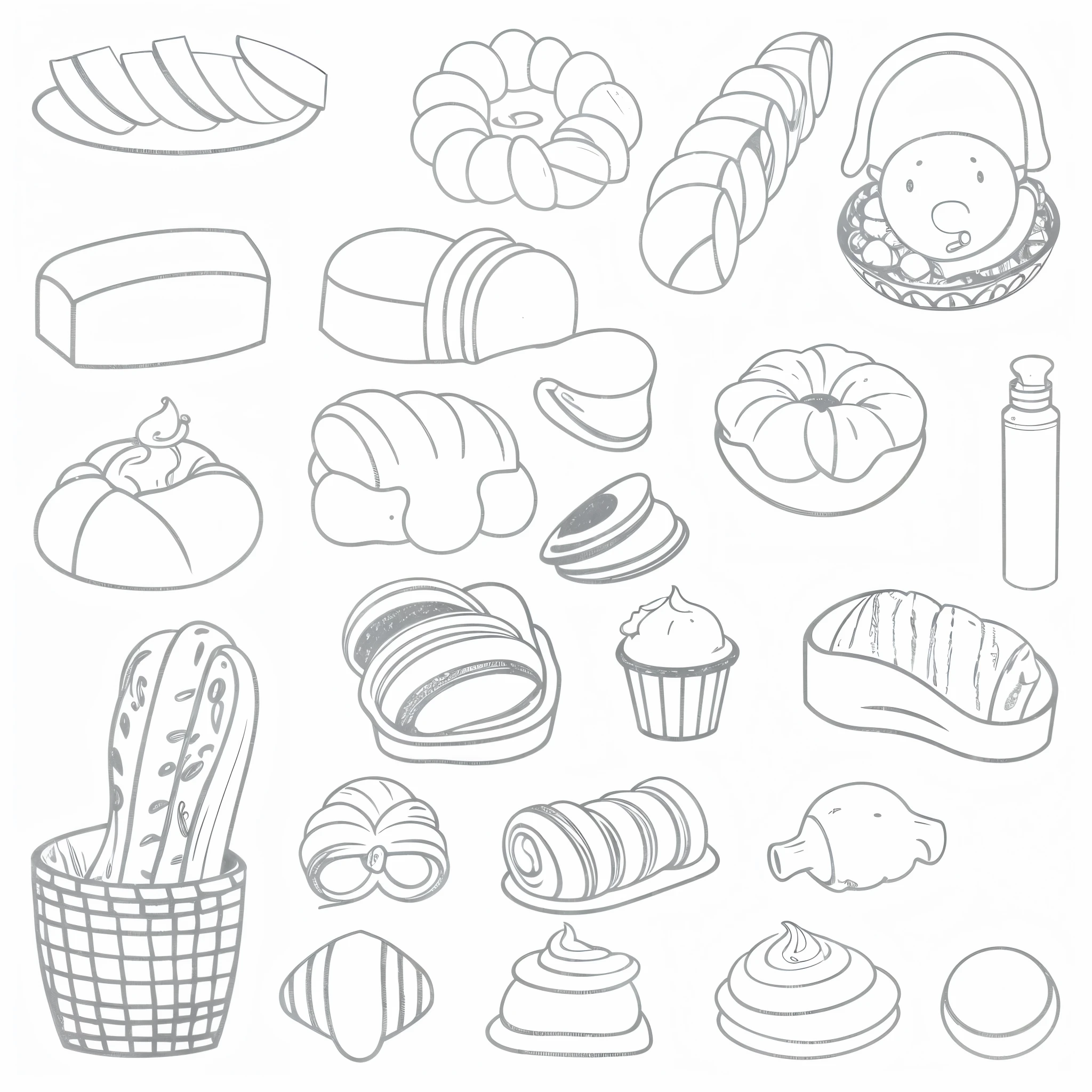 modify each food image into another stylized one, #ffffff white background
