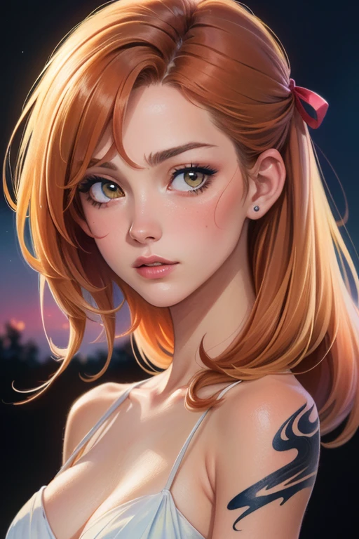 (8k, best quality, masterpiece:1.2),(best quality:1.0), (ultra highres:1.0), watercolor, a beautiful woman, shoulder, hair ribbons, by agnes cecile, half body portrait, extremely luminous bright design, pastel colors, (ink:1.3), autumn lights
