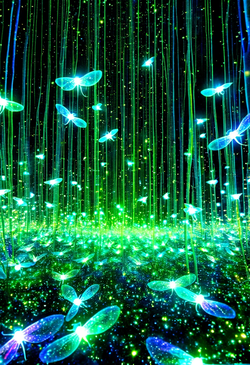(nobody) Ethereal light, mysterious light source, deep light、Mysterious Curious Sparkle Glowing Magic Glow Particle Effect Complex Detailed Fireflies Dynamic Dance Firefly Flashing Dance Lighted Forest Is Magical Firefly Show。glowing ecosystem,luminous light point crystal bright crystal bright luminous object crystal magnificence、The dazzling mystery of crystal。Intricate Patterns Very Detailed Masterpiece Magical Light Show Glowing Objects Lights Dancing Lights Fantasy Effects Psychedelic Magic Surreal Movie Lights Very Detailed, HD artwork