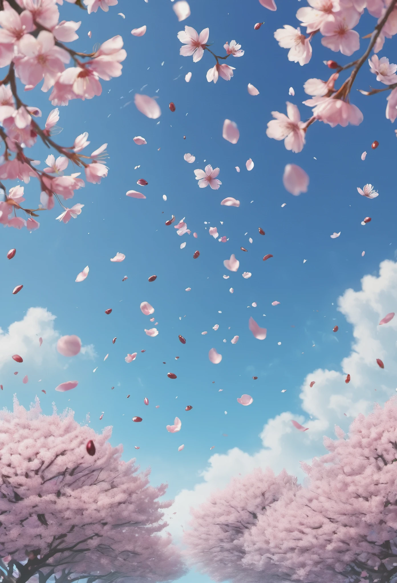 Illustration of blue sky and falling cherry blossom petals 4k resulution