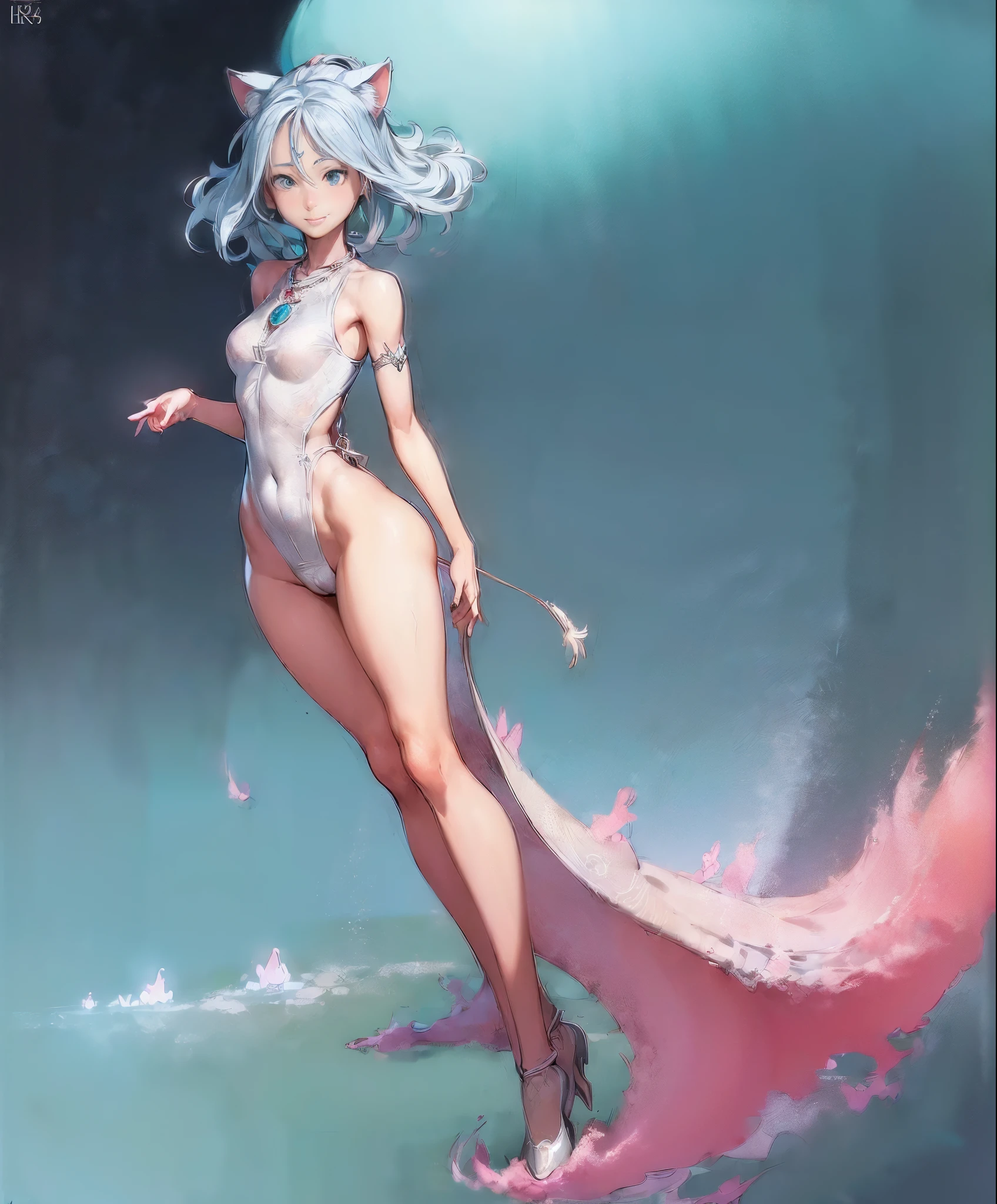(masterpiece、highest quality、highest quality、official art、beautiful beautiful:1.2)、(1 girl:1.3)Hatsune Miku、twin tails,big breasts,((Cat ears on the head:1.5)), (number々の賞を受賞したmasterpiece, incredibly detailed, It has texture、maximum detail), (Full body standing image:1.9), (surreal:1.4), (Amazing anatomically perfect and beautiful style:1.9), highest qualityの本物の質感の肌, (Accurate, complete circle, symmetrical eyes), detailed face, ((medieval world)), ((Sylphid, sky wind spirit)), (Elegant dresses that dance in the wind are exquisitely finished down to the last detail..(A smile of liberated joy appears on her lips:1.8), (Clear eyes full of joy:1.5), (Full body standing image:1.9), (Let's use the magic of graceful wind:1.7), (A pure and elegant image:1.6), (swirling windと雲海を背景に:1.5), (dramatic light), (grow (her expression is soft and beautiful.), (great scene), (dramatic light), (wonderful light), (her face is soft and beautiful)(her expression is soft and beautiful.), (her expression is soft and beautiful.), (her expression is soft and beautiful.), (her expression is soft and beautiful.)(dramatic photos:1.4), (dramatic pose), ((elegant flying pose)), (blue hair), (platinum blonde hair), (silver hair), (chestnut hair), short cut hair, ((look up)), (((look down))), (around her neck, simple, Finely crafted ancient necklace. :1.3))), (An aura that envelops a shining body:1.6))), (swirling wind:1.4))), old ruins with vegetation, great temple, Cathedral, temple ruins, temple away from temple, (Shining magic circle)), ancient castle ruins, desolate ruins, crumbling ruins, Ancient ruins with clear water flowing through it, holy light, (Shining magic circle))great realistic (HDR:1.5), (calm colors:1.2), very detailed, cinematic, warm light, dramatic light, (intricate details:1.1), complex background, very detailed, surreal, intricate details, painting (artwork), ((masterpiece,highest quality)), ((cinematic Light))dark fantasy, faded, ((neutral color)), art, (art Station:1.5), light effect, (intricate details:1.1), complex background, (greg latkowski:0.8), (teal and orange:0.4))