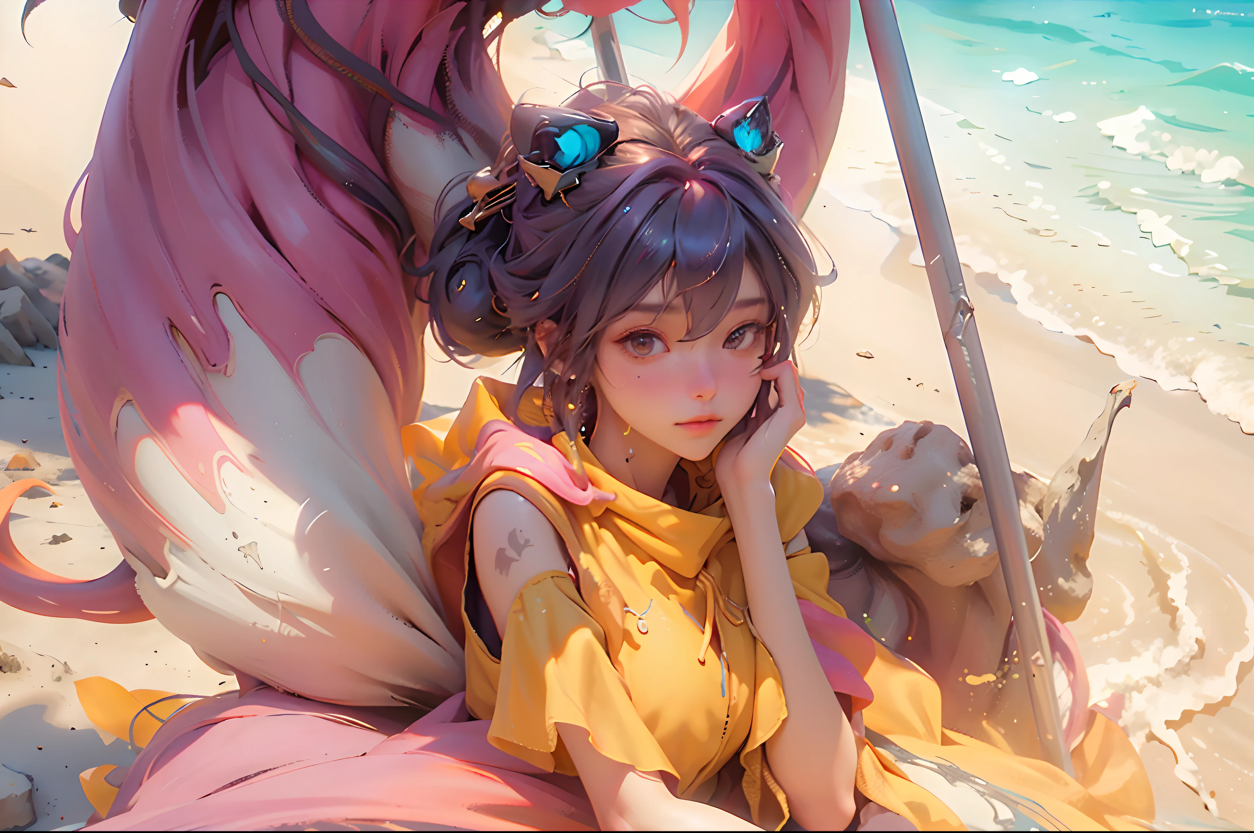 ((Best quality)), ((masterpiece)), (detailed:1.4), 3D, an image of a beautiful cyberpunk female,HDR (High Dynamic Range),Ray Tracing,NVIDIA RTX,Super-Resolution,Unreal 5,Subsurface scattering,PBR Texturing,Post-processing,Anisotropic Filtering,Depth-of-field,Maximum clarity and sharpness,Multi-layered textures,Albedo and Specular maps,Surface shading,Accurate simulation of light-material interaction,Perfect proportions,Octane Render,Two-tone lighting,Wide aperture,Low ISO,White balance,Rule of thirds,8K RAW,Masterpiece, best quality, (8k very detailed CG unit wallpaper) (best quality), (best illustration), (best shading) a golden sea wave, bright orange aol sunset through the wave, golden water drops flying, (:1. 6),