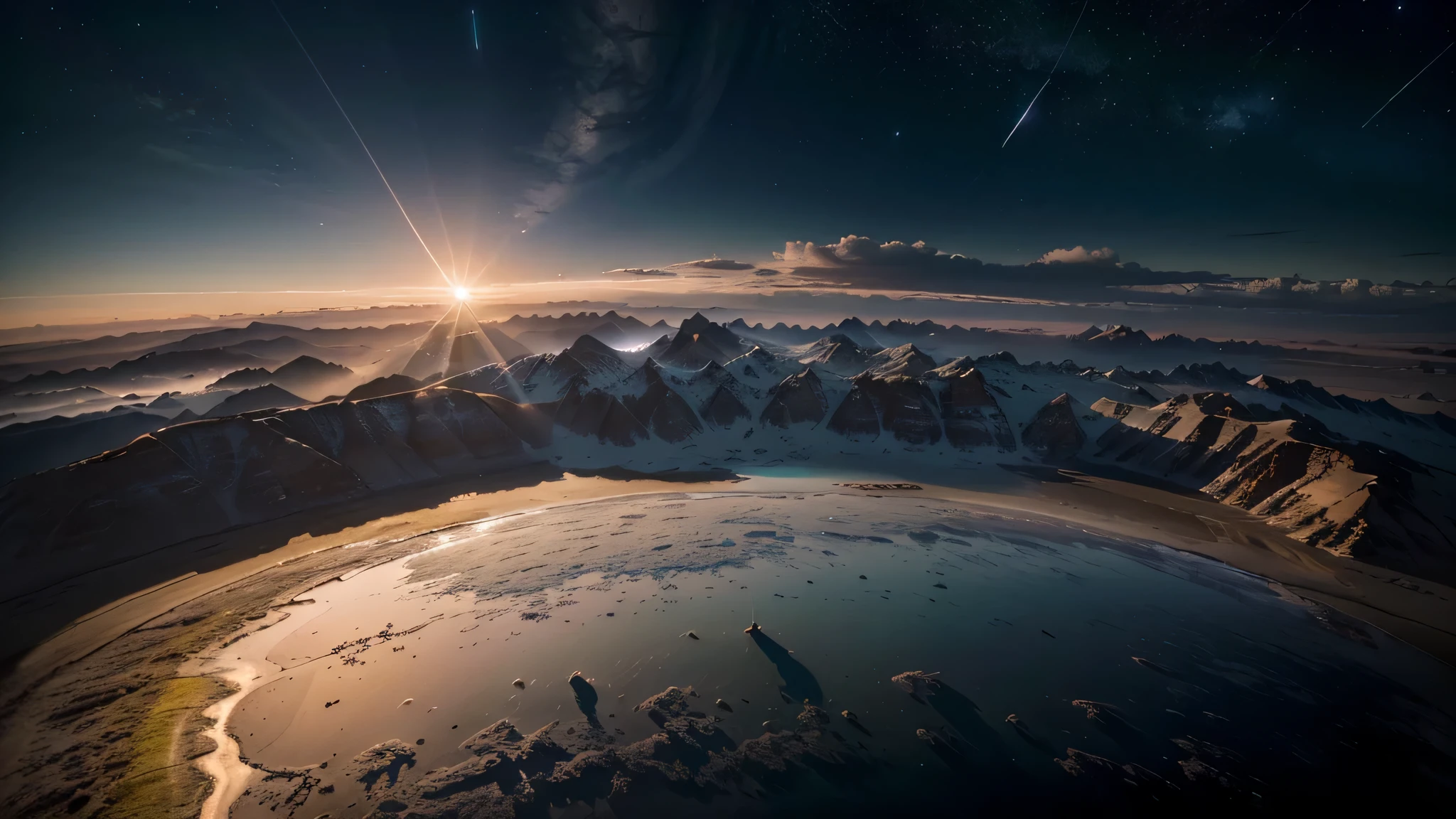 (best quality,high resolution,Chef-dœudansre:1.2),couleurs vives,Ultra-detailed,Paysage extraterrestre,planètes de différentes couleurs dans le ciel,Little Stars,sunset at the'horizon,Paysages d’un autre monde,Des couleurs fantastiques.