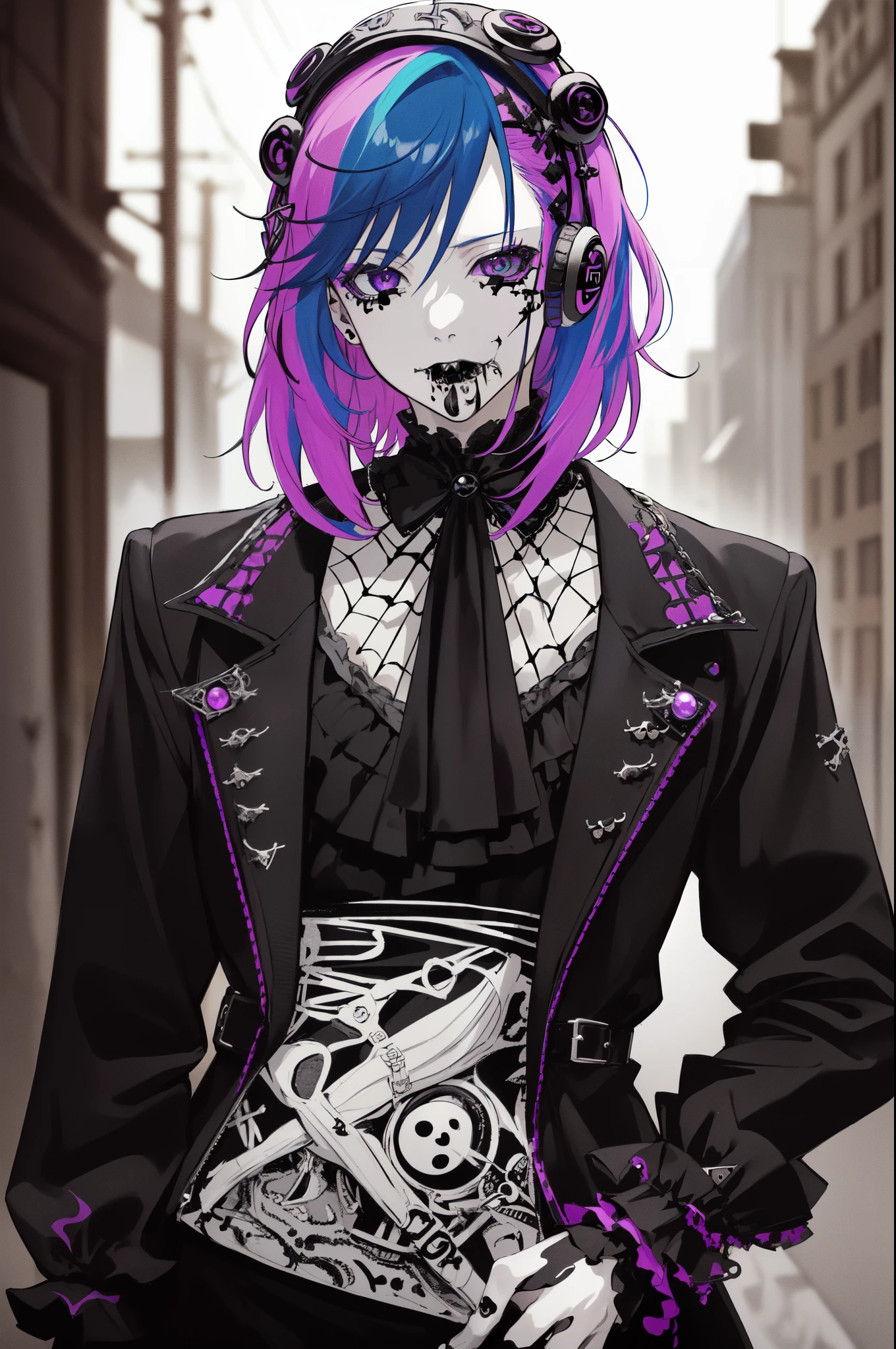 (highest quality, masterpiece, perfect face, 美しくてbeautiful) beautiful: ((goth, dark, spooky, subculture, fashion, music):1.4) break Lighting:(dreamwave), be familiar with, clean, scenery, ink break Quality: Complex, highly be familiar with, sharp focus, realistic, 8k break Appearance: (30 years old), male, ((punk colored hair)) break (good quality:0.996) 35mm, Bokeh, 9:16, (Complex details, hyperbe familiar with:1.15, be familiar with, high contrast, official art, extreme be familiar with, highest be familiar with),