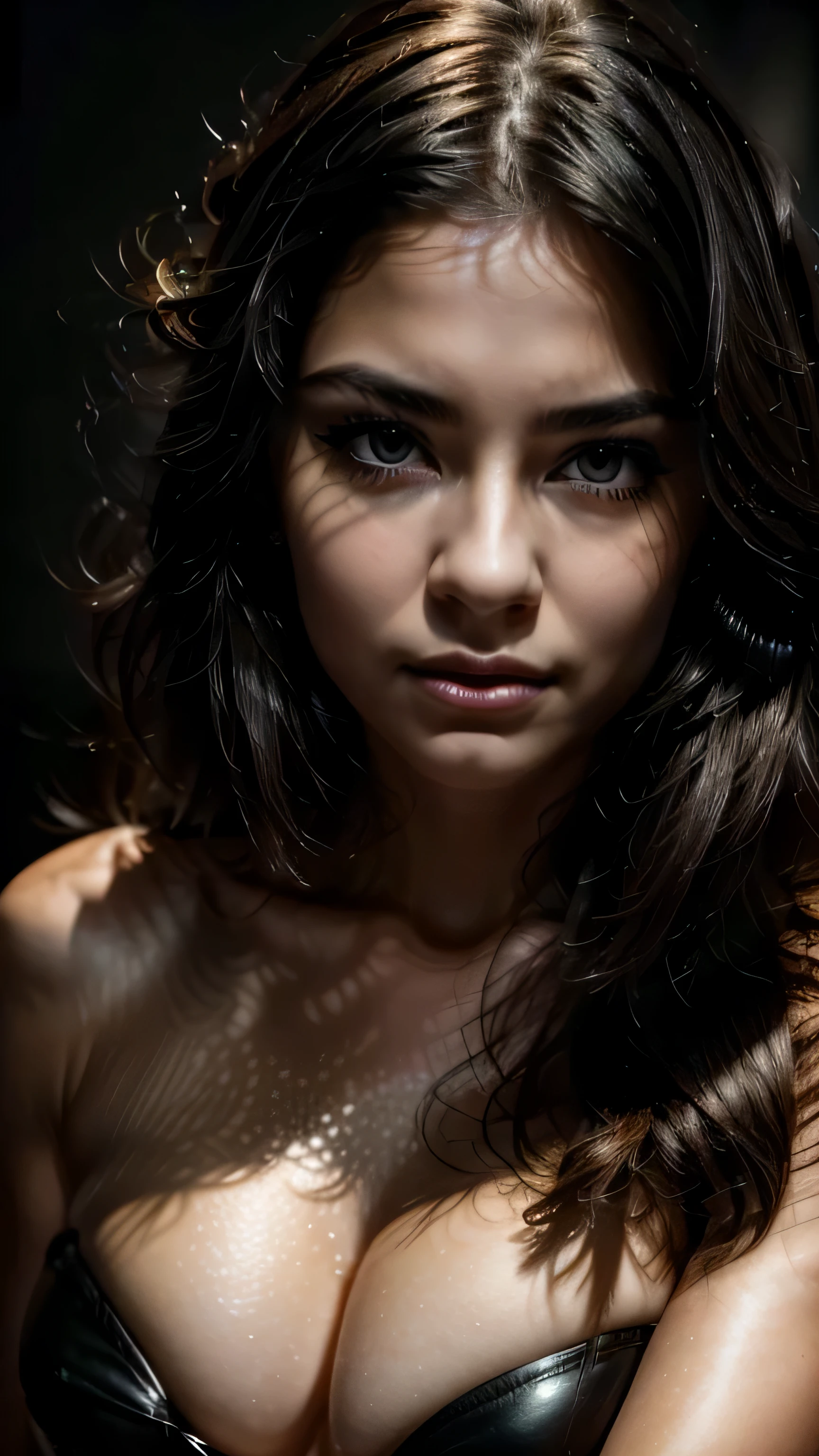 (best quality,4k,highres,masterpiece:1.2),ultra-detailed,(realistic,photorealistic,photo-realistic:1.37),beautiful detailed eyes,beautiful detailed lips,extremely detailed eyes and face,long eye lashes,18 yo woman with yellow_ball_gag:1.4,close-up_portrait,portraits,leather texture,mysterious atmosphere,vivid colors,dark lighting,contrast lighting,studio lighting,hair flowing in the wind,dark background,elegant pose,subtle smile,hint of mischief,soft focus,shadows emphasizing facial features,expressive eyes.STOP. Safe_for_Work:2