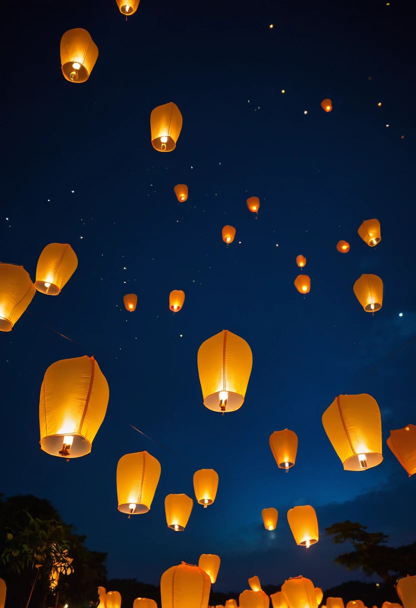 Sky lanterns glowing objects in the night sky