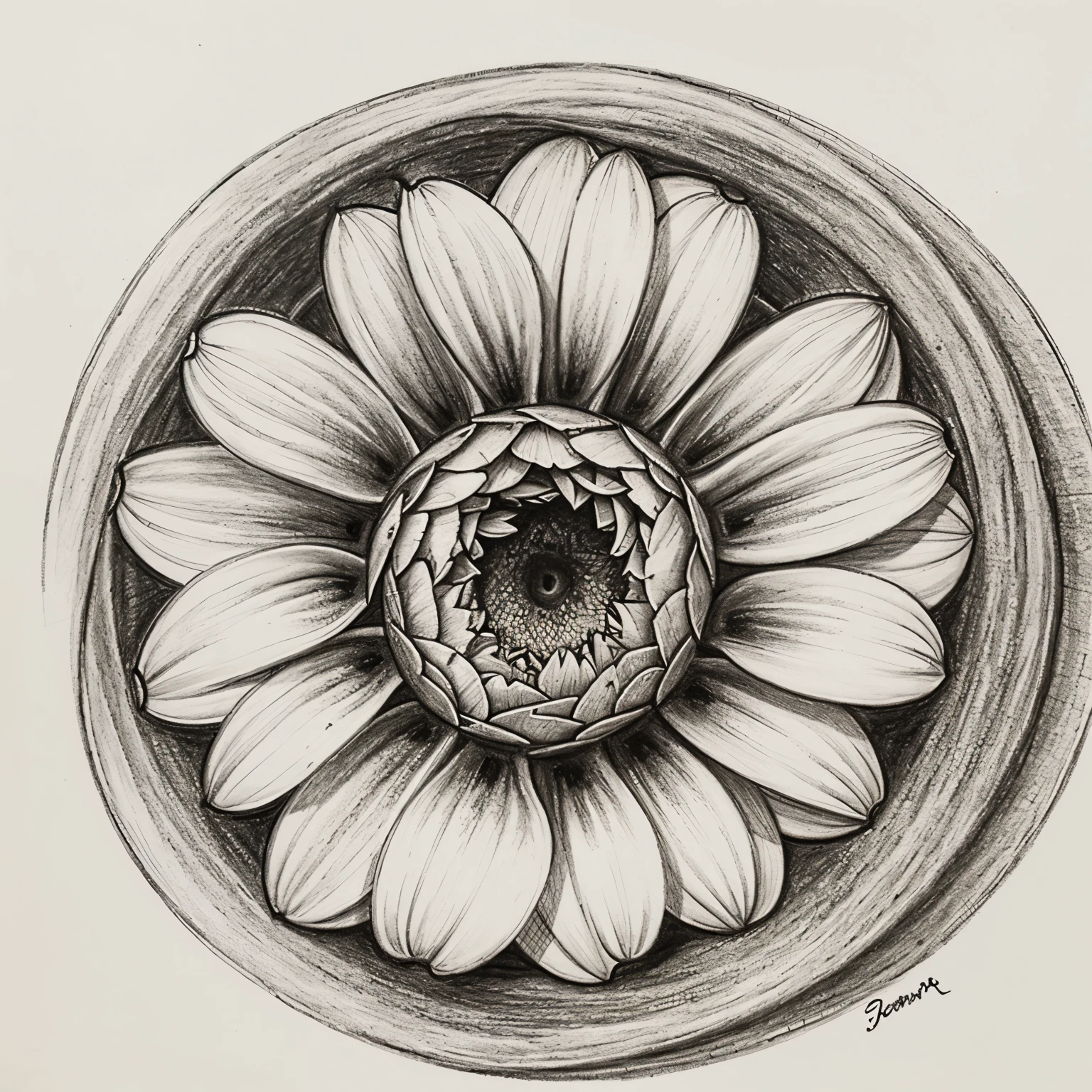 A drawing of a flower that is a hexagon