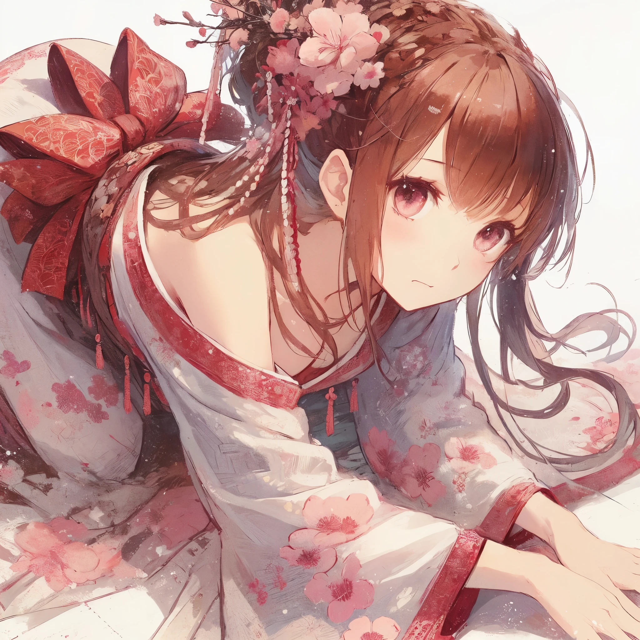 anime girl laying on the ground with a flower in her hair, guweiz, beautiful anime girl, cute anime waifu in a nice dress, beautiful anime, pretty anime girl, anime style 4 k, beautiful anime artwork, beautiful anime portrait, cute anime girl, beautiful anime woman, beautiful anime art, (anime girl), beautiful anime style, anime girl