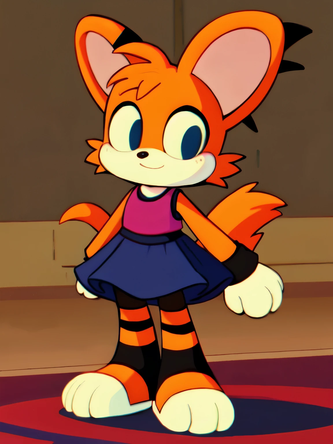one [bunny : tiger : 14], vibrant orange fur with bold black stripes,,, huge perked up ears, (cute: 1.1),, plush, fluffy, slim, (sfw: 1.2), ((for kids: 1.4)), ???, standing, (dressed: 1.1), full dressed, (casual: 0.3),