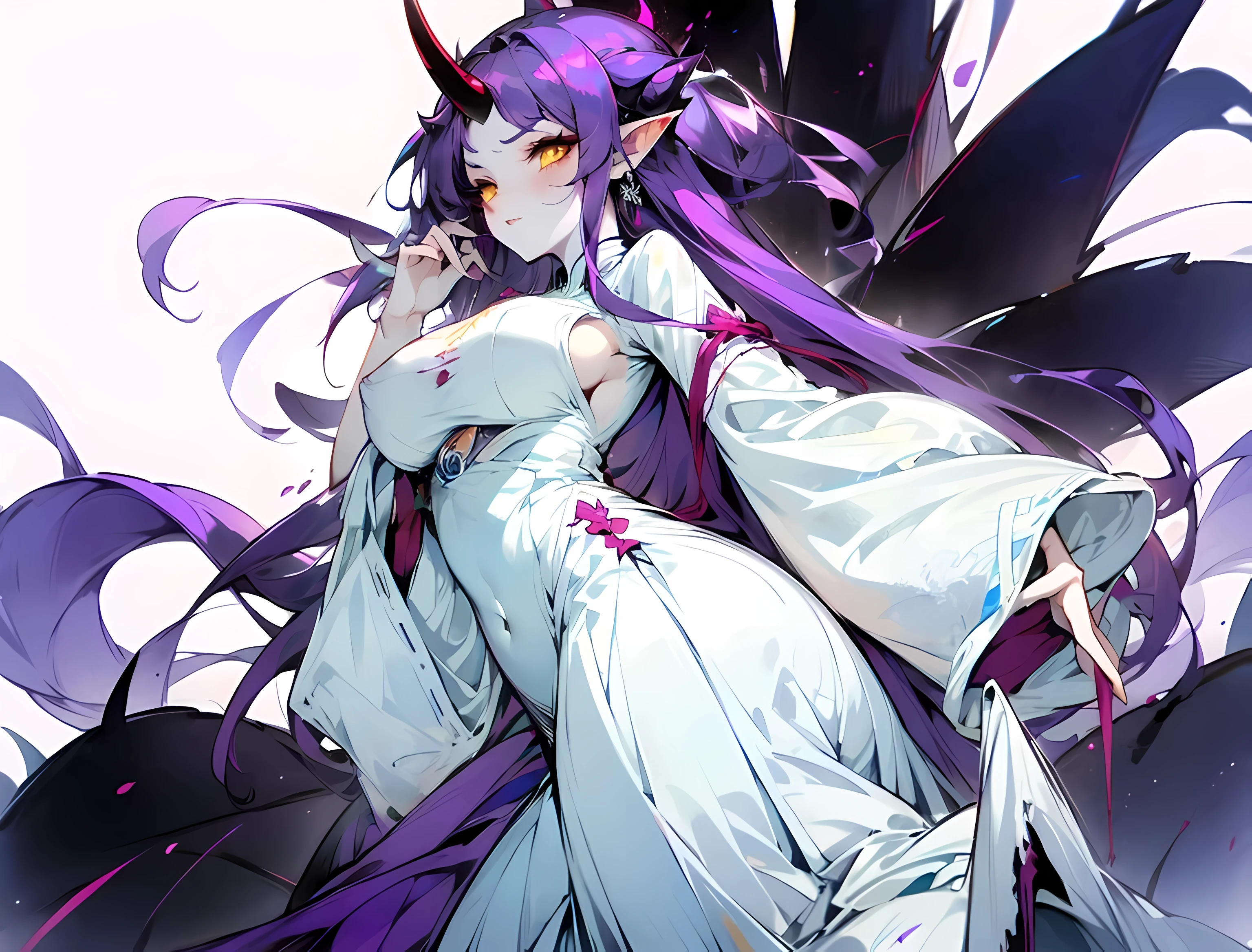 1girl, white hair, multicolored hair, purple eyes, mask on head, sidelighting, light particles, wallpaper,