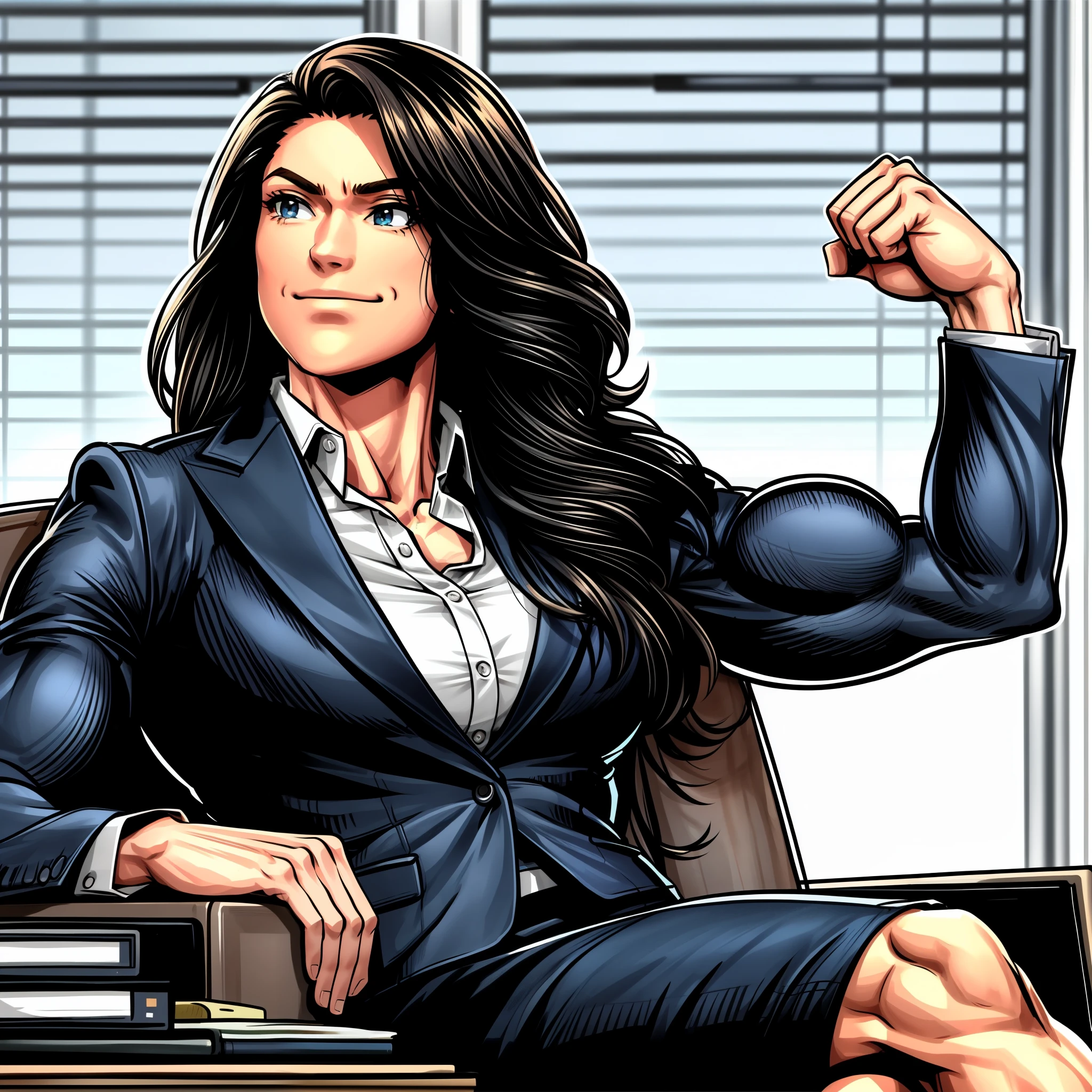 1 girl,(masterpiece) ,beautiful, muscular shoulder,muscular female,, alternate muscle size,muscular, office lady,, biceps,