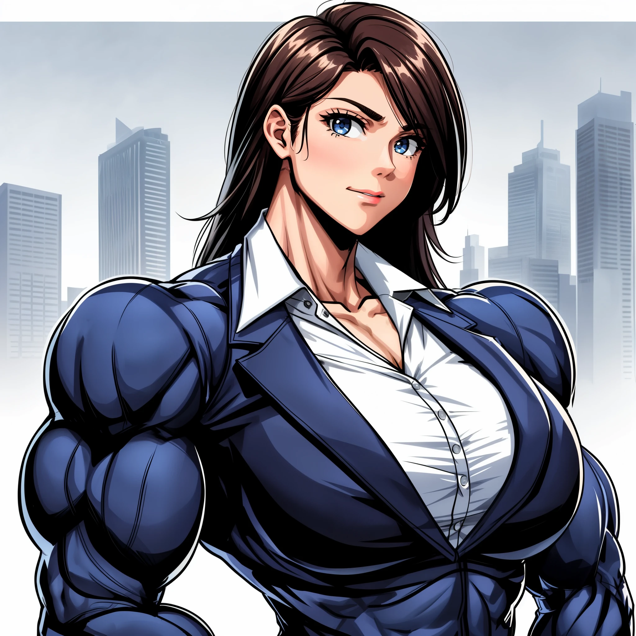 1 girl,(masterpiece) ,beautiful, muscular shoulder,muscular female,, alternate muscle size,muscular, office lady,, biceps,