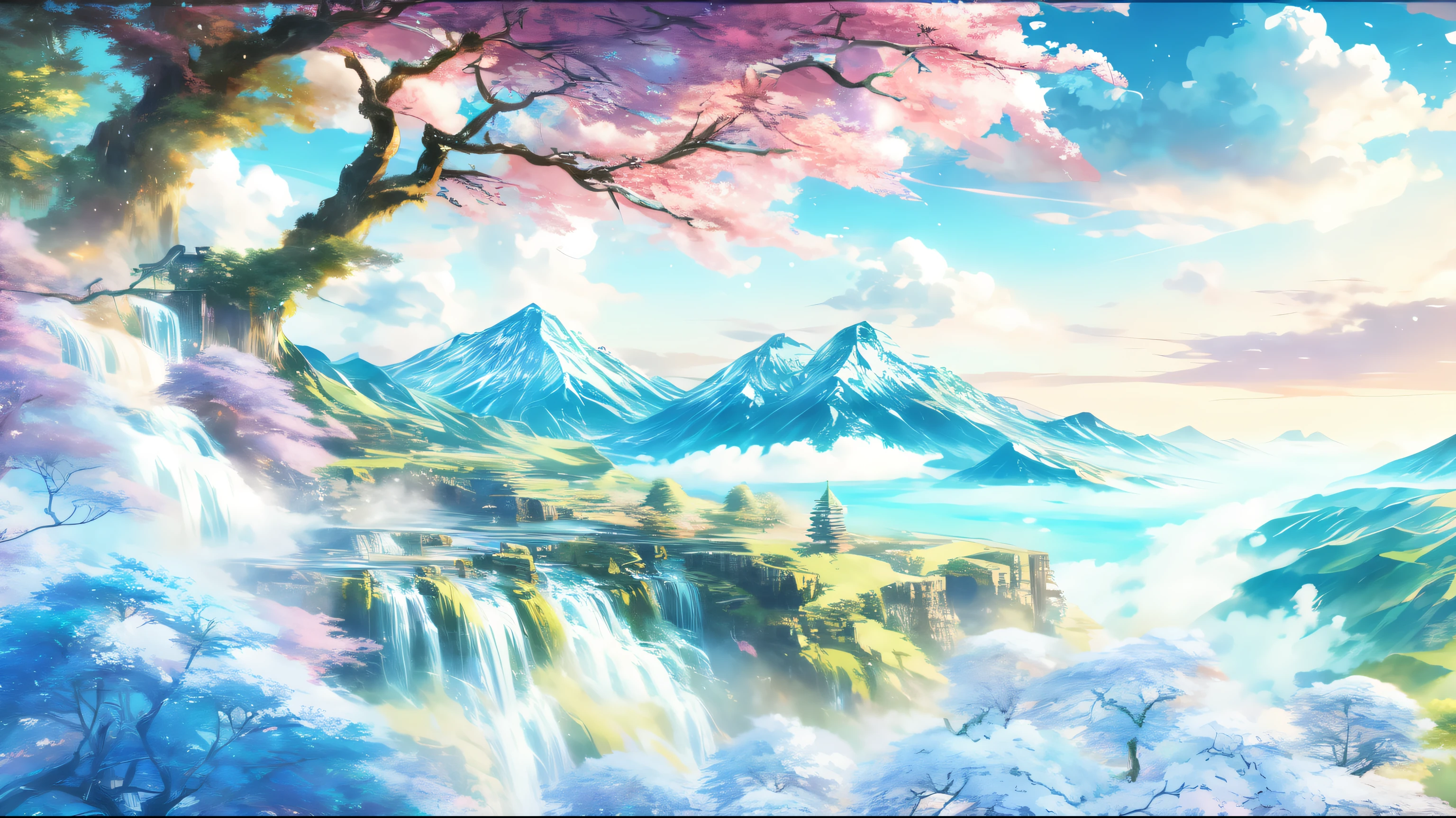 (bright), anime landscapeи of a mountain valley with a waterfall and a waterfall, anime landscape wallpaper, anime landscape, anime beautiful world scene, anime rural landscape, beautiful anime landscapeи, anime nature wallpap, decorations, anime nature, anime background art, anime background, anime landscapeи, The art of decoration in detail, beautiful anime scene, anime art wallpaper 4k, anime art wallpaper 4k