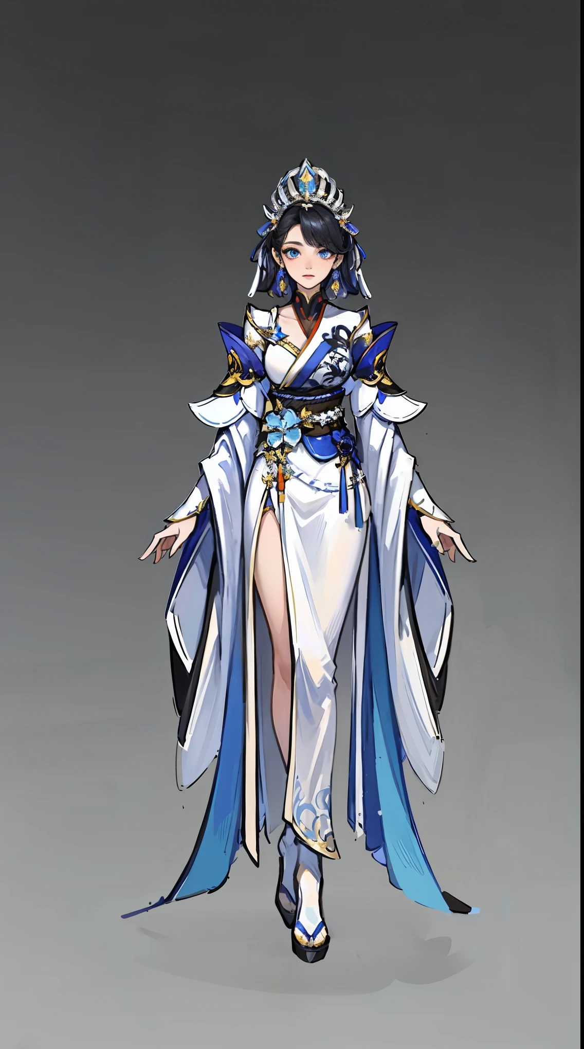 1 female（pretty face），Unique，full body standing painting，alone，Transparent Background，Original character designs from East Asia，Game character costume design，gorgeous dress，high detail，Crown，color grade，White background，ultra high resolution，sharp focus，HD，8K，clear facial features，clear details，beautiful eyes，pretty face