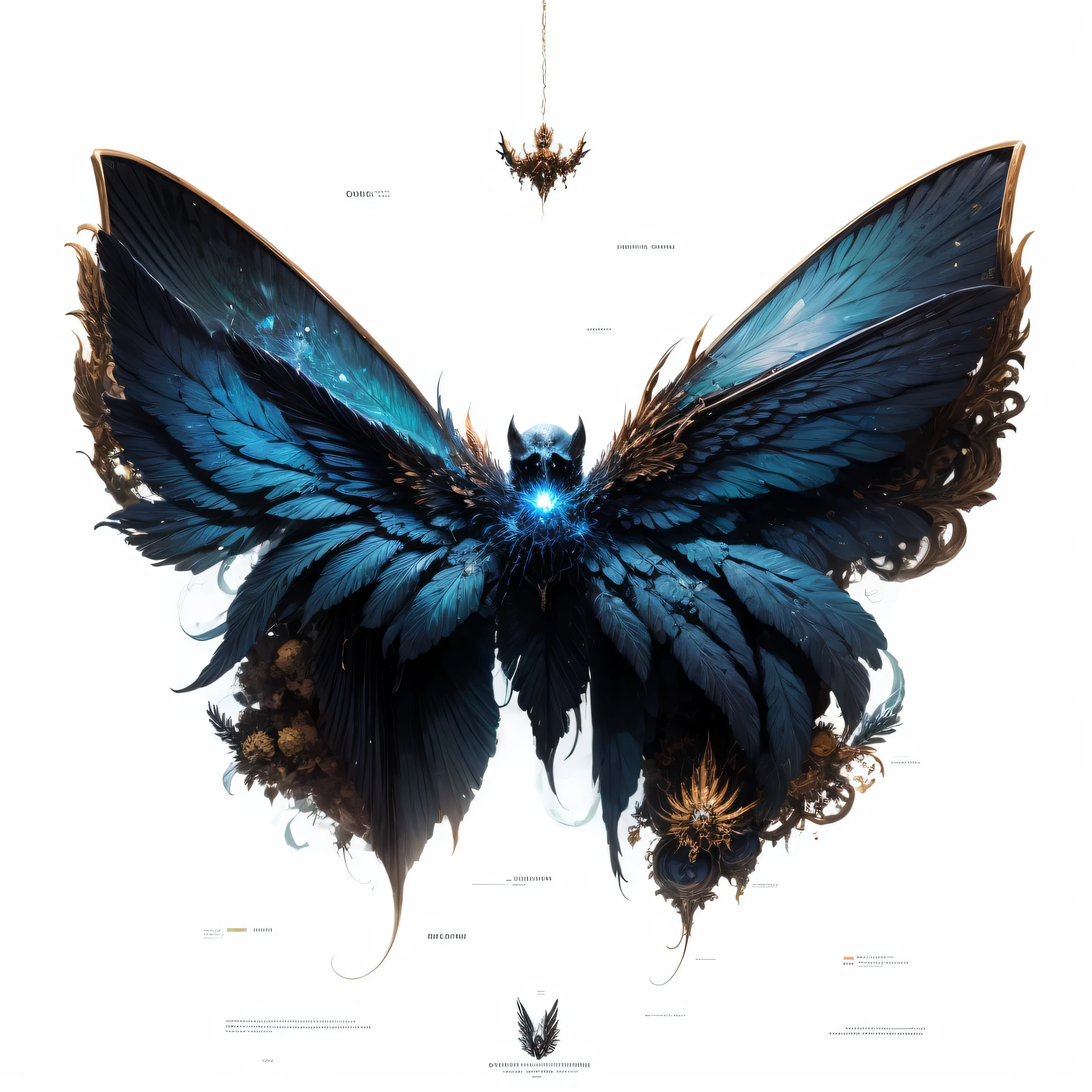 Dark elements，skeleton element，Death Element，Wings with hollow skulls，wings surrounded by death，