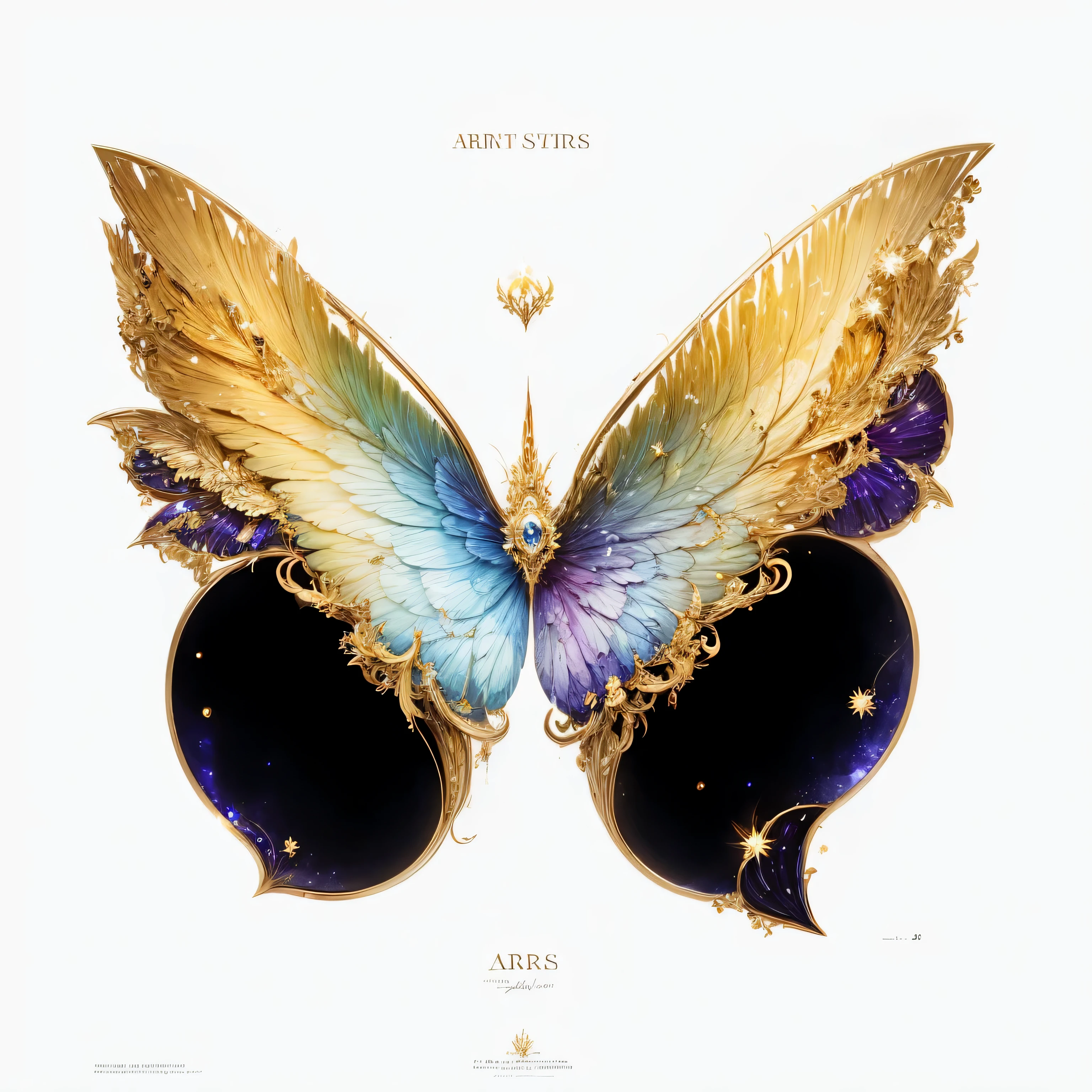 Aries elements,bright gold or silver,broad and powerful,Wings may have stars or flame designs