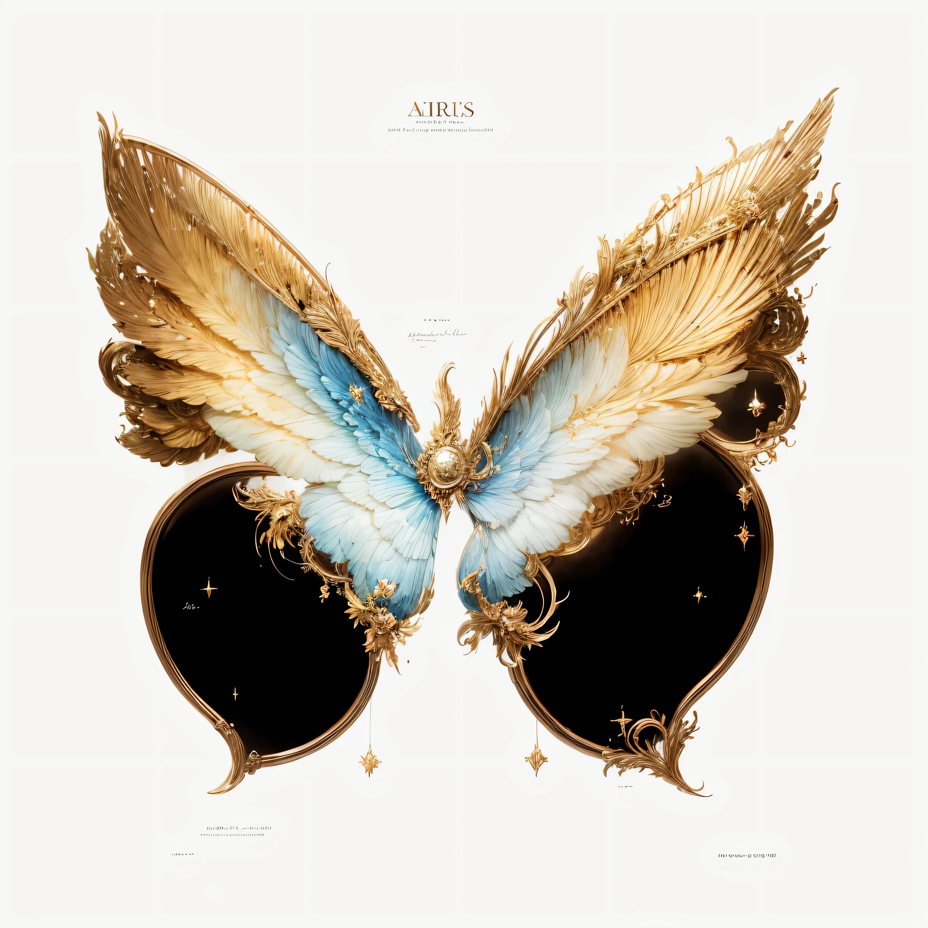 Aries elements,bright gold or silver,broad and powerful,Wings may have stars or flame designs