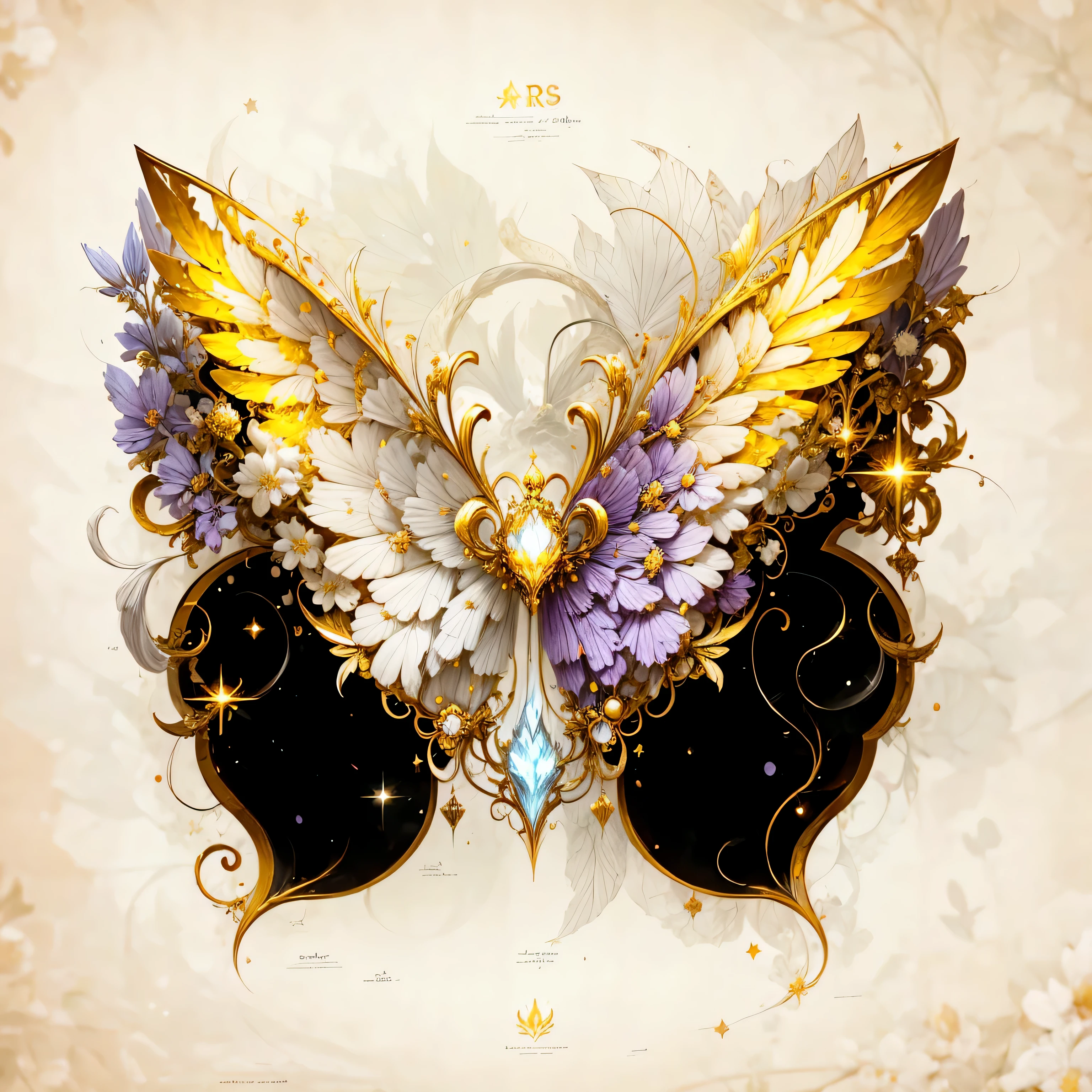 Aries elements，bright gold or silver，broad and powerful，Wings may have stars or flame designs