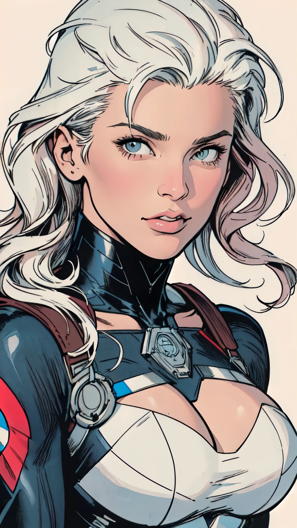 masterpiece,extremely beautiful woman,Excellent sense,(((perfect very white background))),American Comics,(((The Perfect One Woman))),(((one person))),colorful,Highly detailed perfect upper body,highly detailed face,near future,