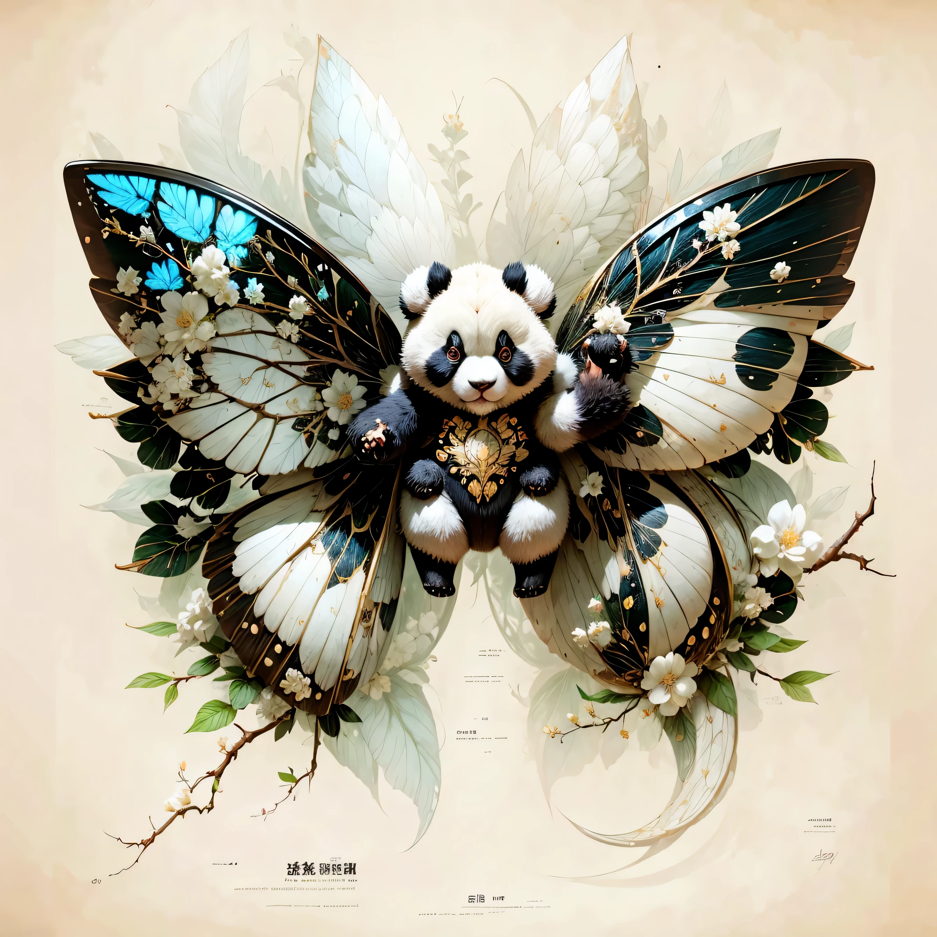 panda elements，Panda pattern printed on the wings。There are black and white hairs around the wings