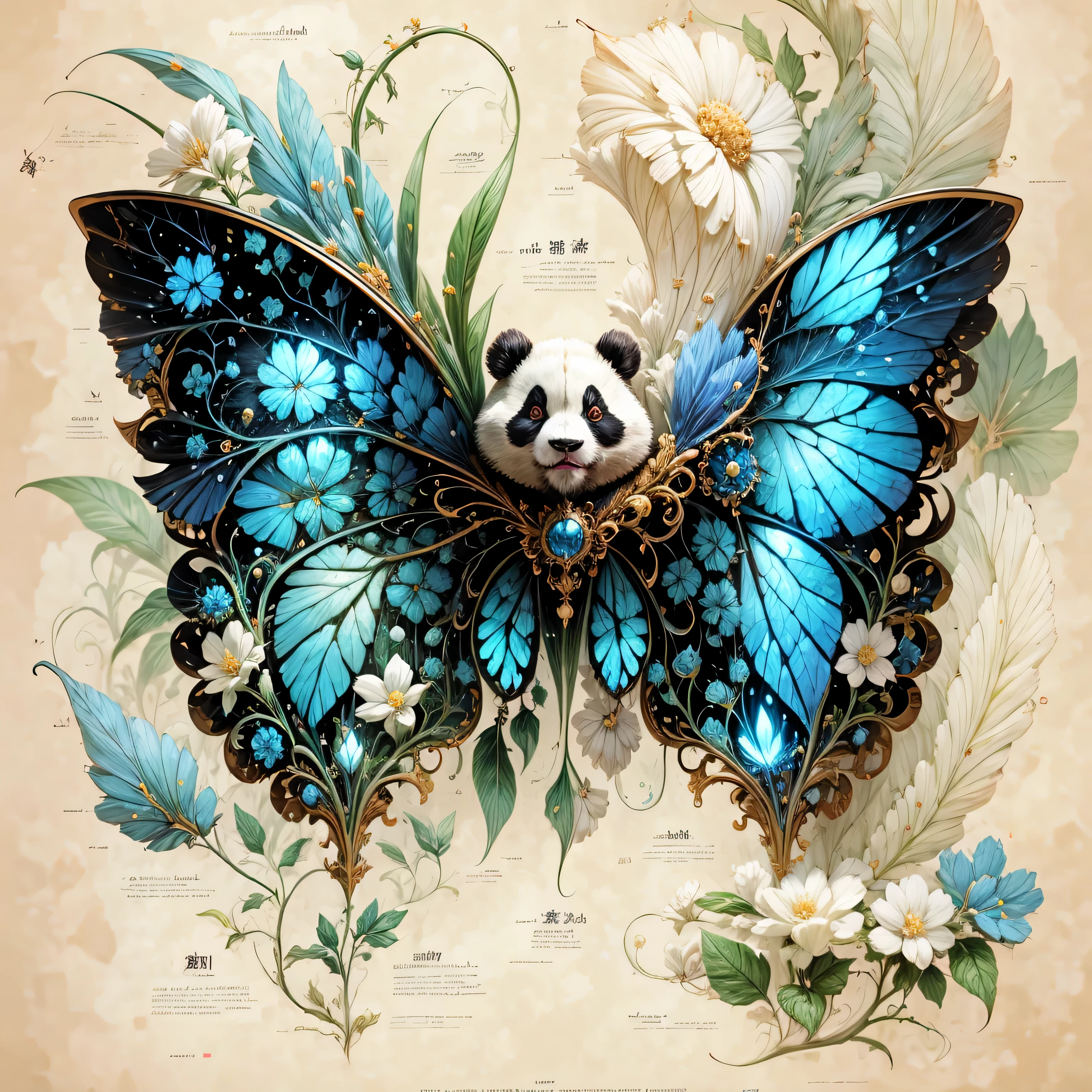 panda elements，Panda pattern printed on the wings。There are black and white hairs around the wings