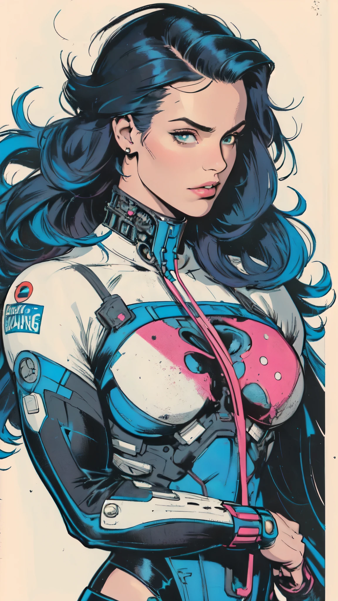 masterpiece,extremely beautiful woman,Excellent sense,(((perfect very white background))),American Comics,(((The Perfect One Woman))),(((one person))),colorful,Highly detailed perfect upper body,highly detailed face,near future,SF,Splatter,cyber punk,