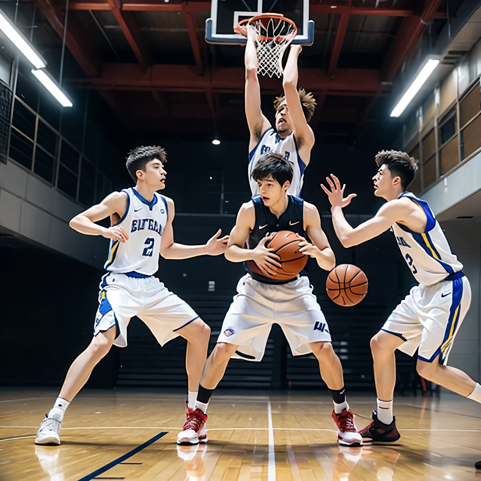 Boys playing basketball mighty