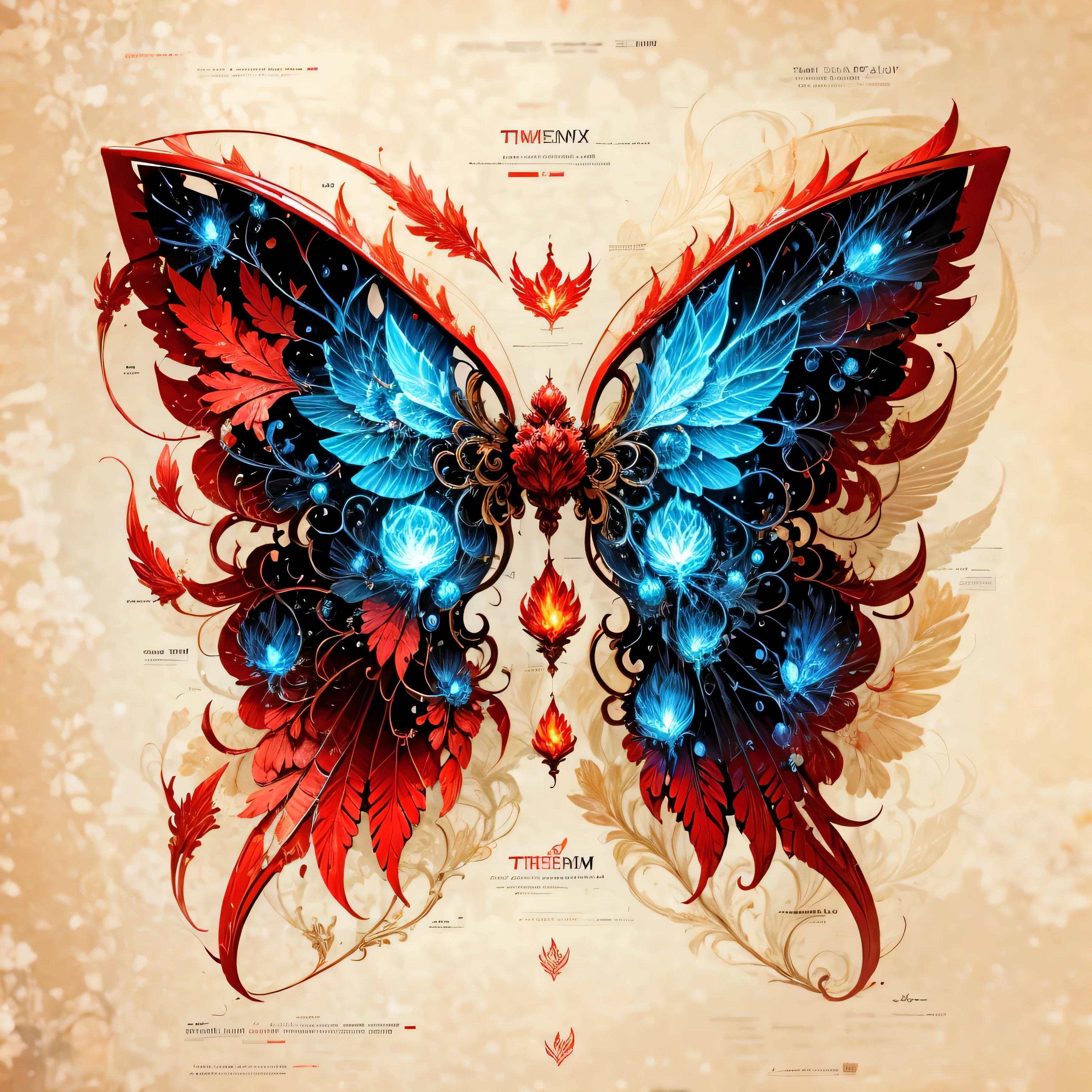 Fire Phoenix Element，Red element，Flame pattern printed on wings，