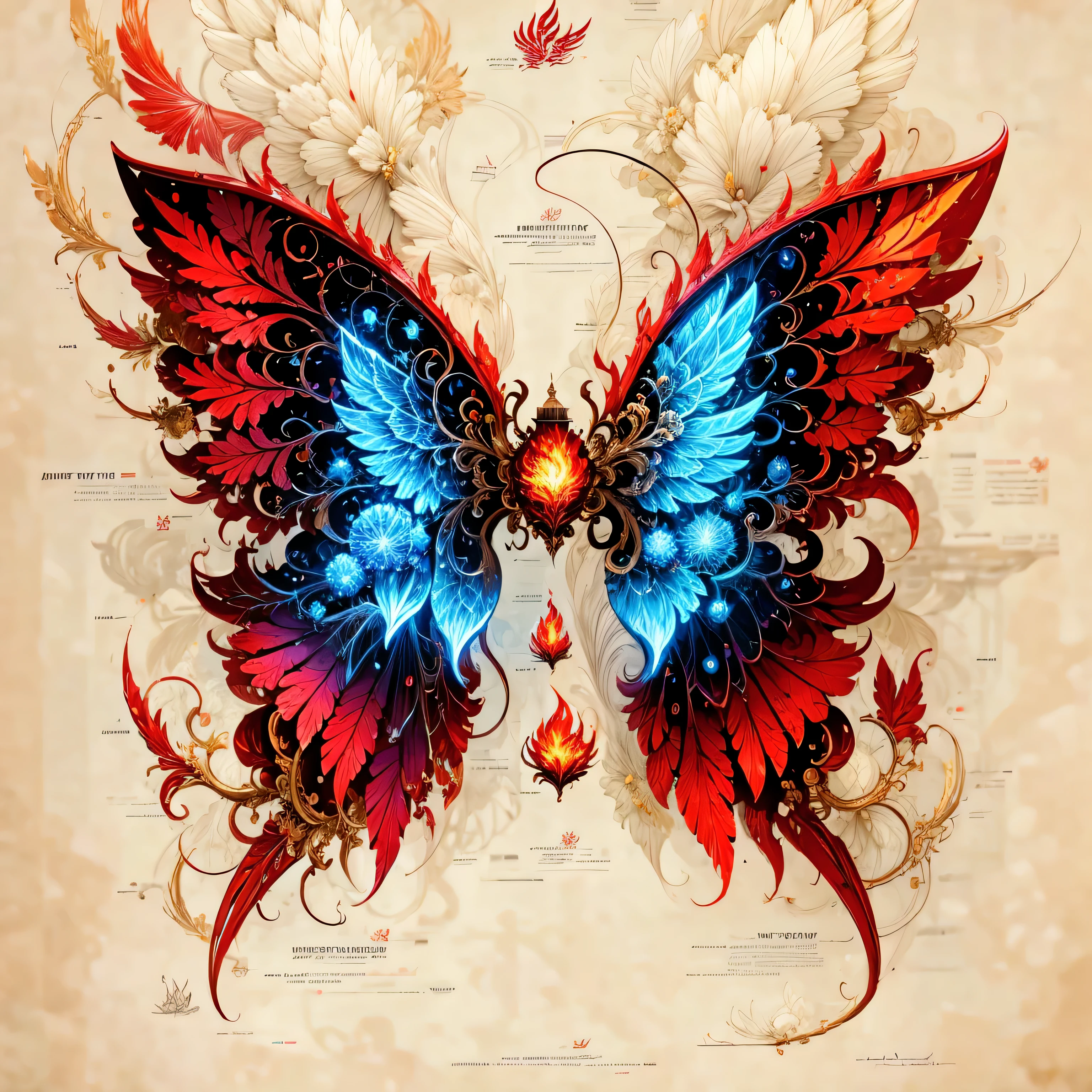 Fire Phoenix Element,Red element,Flame pattern printed on wings,