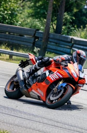 best quality, detailed, beautiful, insanely detailed, absurdres,perfect anatomy,
Japanese woman,black hair,27 years old,
(slender),
(small breasts),
full body shot,,Motorcycle racing crash scene