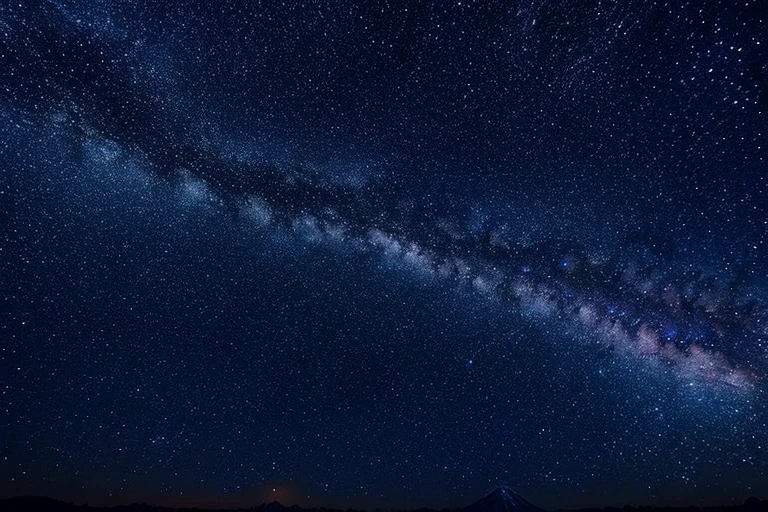 Beautiful night sky seen in Japan、milky way、photo-like image、The number of stars as seen from a wide plain.、The image is dark overall, But the brightness of the stars remains the same.