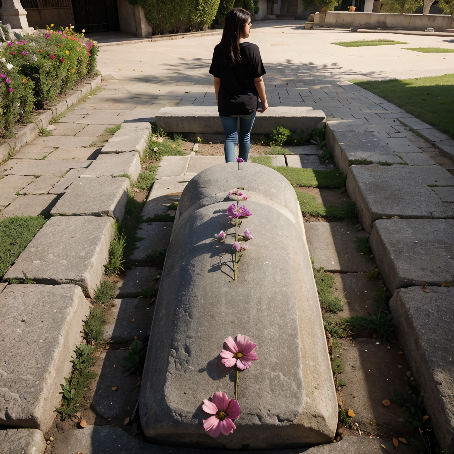 Una tumba con flores