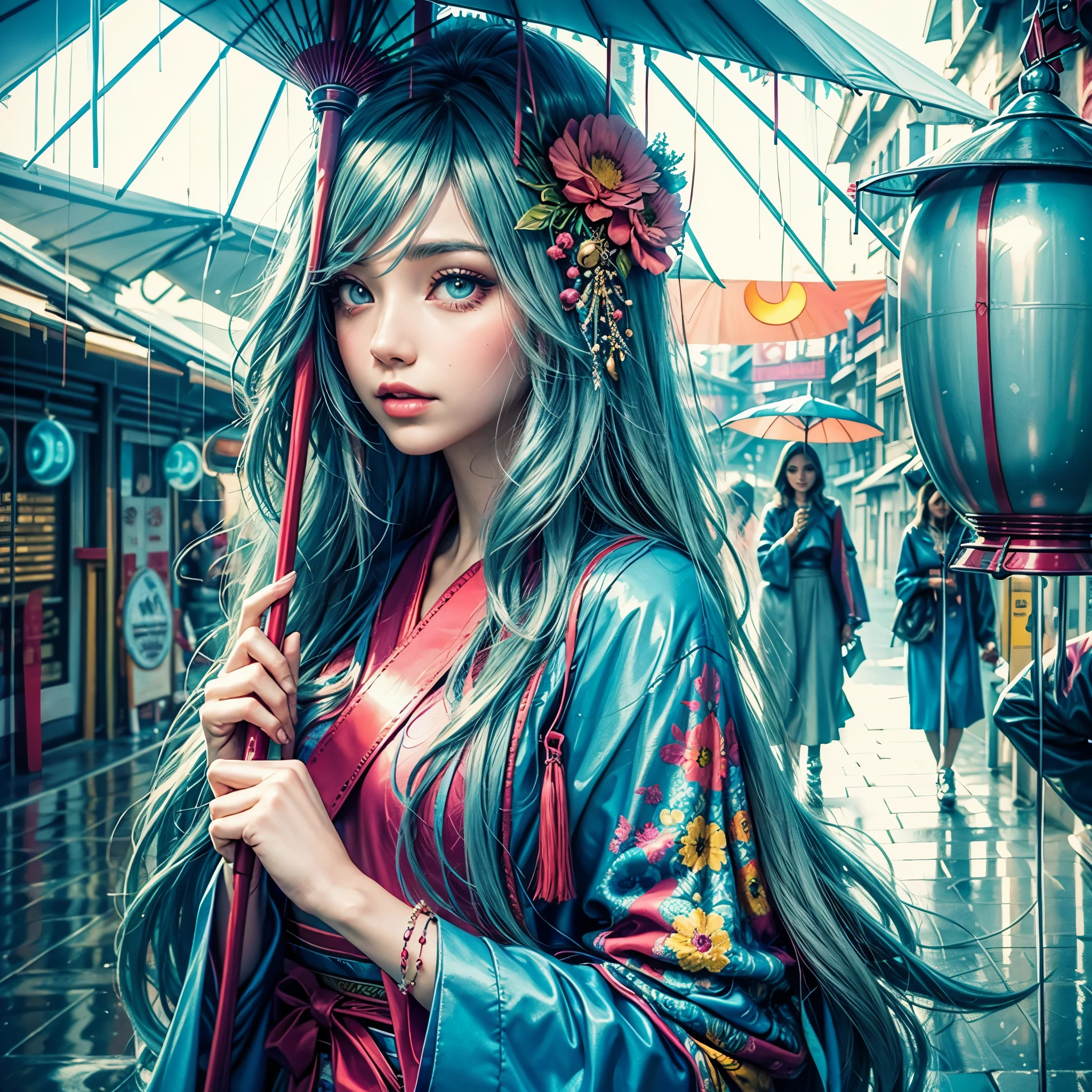 A woman with a colorful face and a crescent on her head, Arte de Alessandro Pautasso, sonho colorido, pintura digital colorida, Pintura digital intrincada, arte de fantasia digital colorida, psychedelic art style, arte colorida bonita!, Jen Bartel, colorido e escuro, Bela arte UHD 4K, psychedelic aesthetic, psychedelic surreal art, full-colour illustration