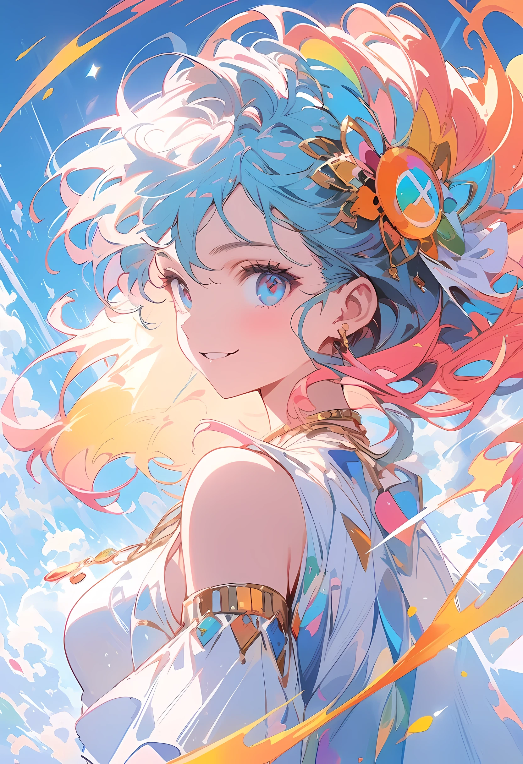 (best quality,4K,8K,High resolution,masterpiece:1.2),super detailed,soon,Woman with vibrant hair and necklace,universe anime girl,Gustav Klimt style artwork,fantasy art style,A fantasy style full of energy and vitality,Rossdraws cartoon kinetic energy,Universe colorful beautification anime style