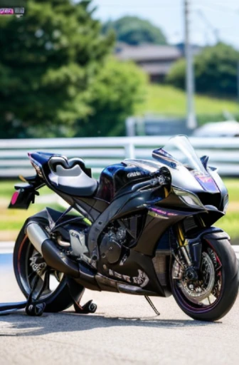 best quality, detailed, beautiful, insanely detailed, absurdres,perfect anatomy,
Japanese woman,black hair,27 years old,
(slender),
(small breasts),
full body shot, Female rider racing on the circuit