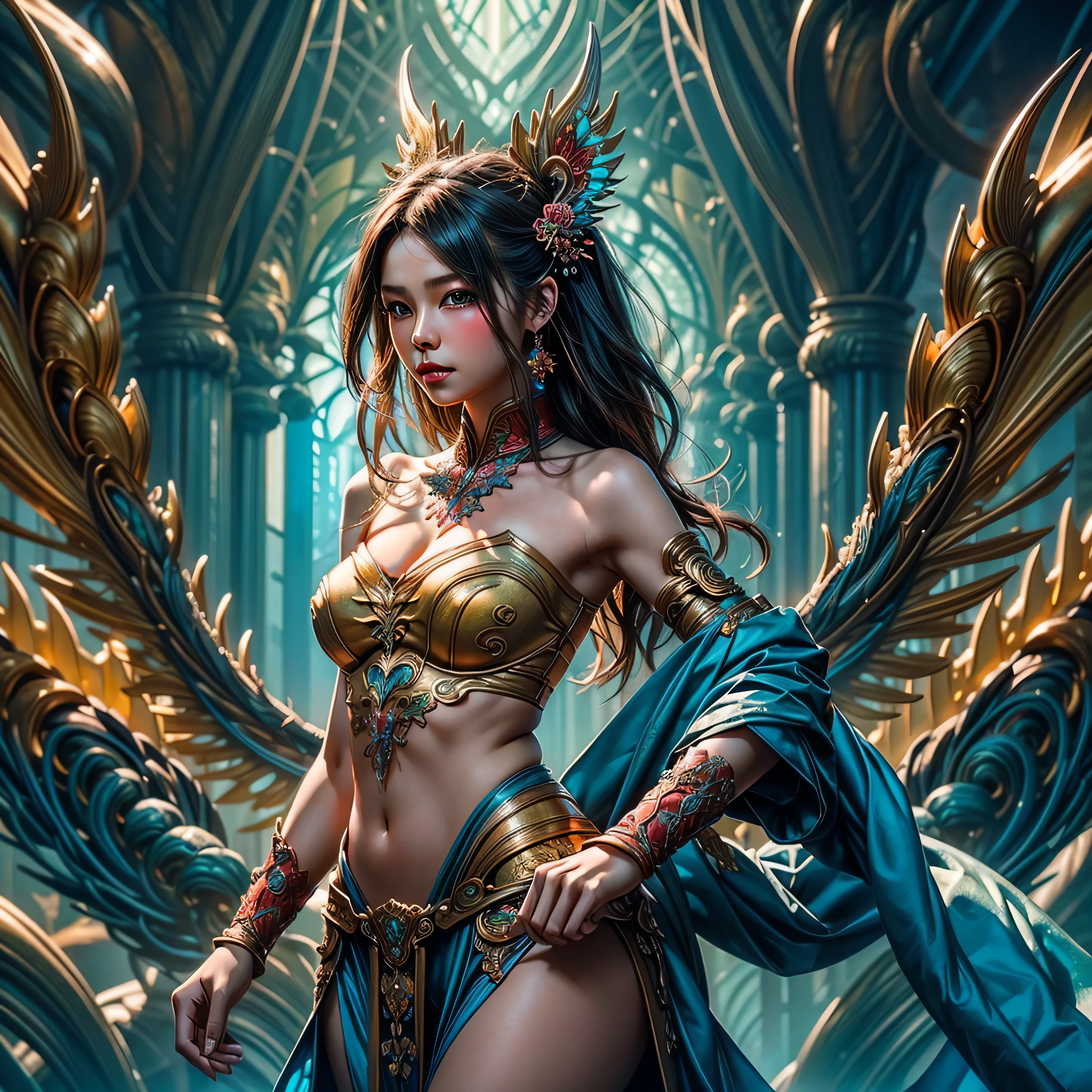 *8k Masterpiece, Top Quality, Best Quality, Official Art, (Beauty and Aesthetics: 1.3), Extremely Detailed, (Fractal Art: 1.3), Colorful, Ice and Chinese Dragon, Serpentine Body, Claw, Cyan and 1 Woman, Han Woman's Media, Hanfu, Cyan